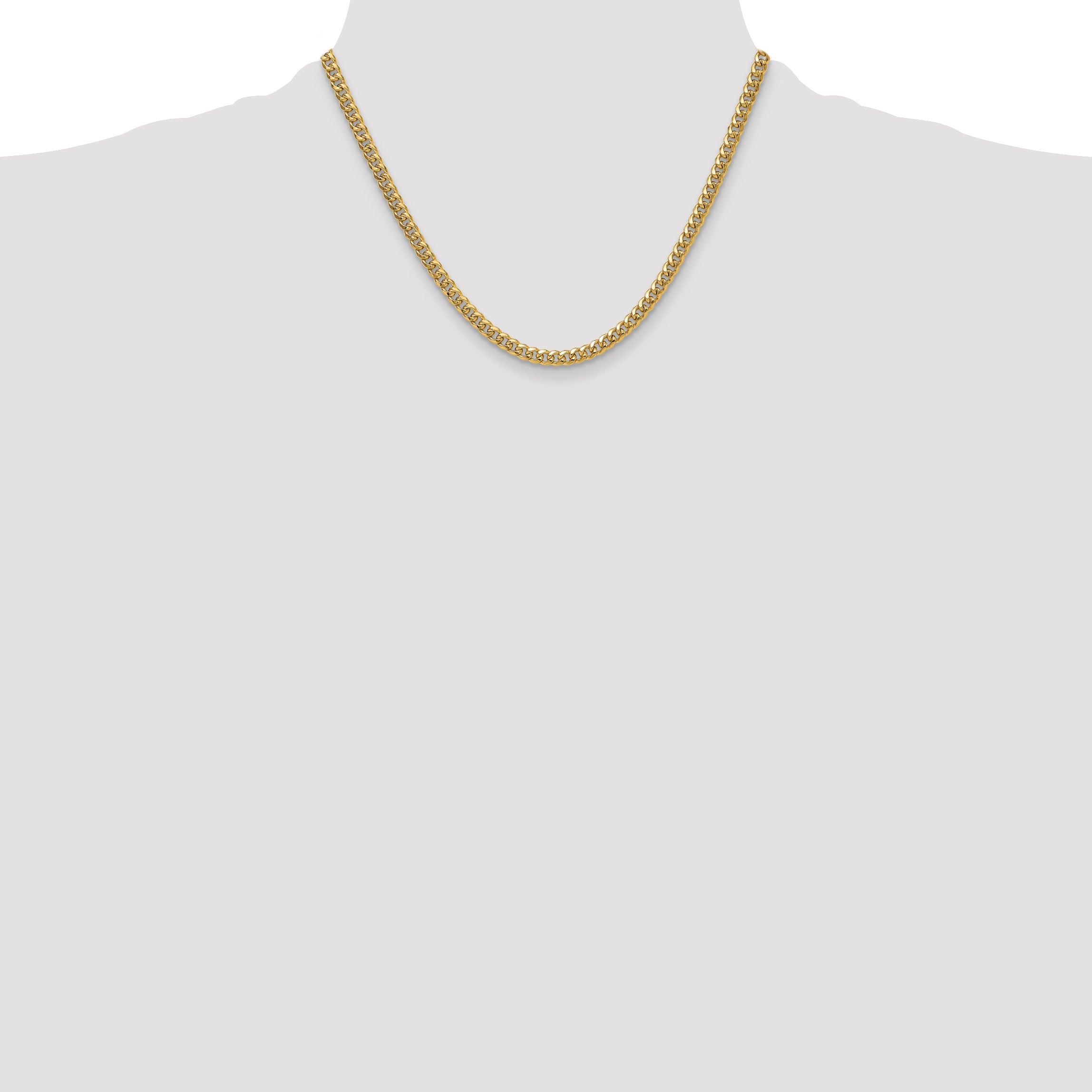 18 Inch 14K Yellow Gold 4.5mm Semi-Solid Miami Cuban Chain Necklace