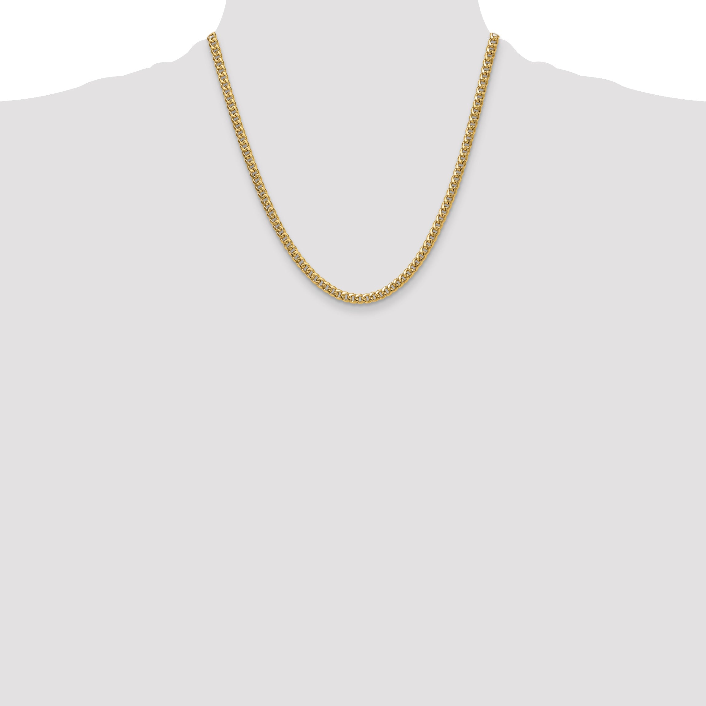 2 Inch 14K Yellow Gold 4.5mm Semi-Solid Miami Cuban Chain Necklace