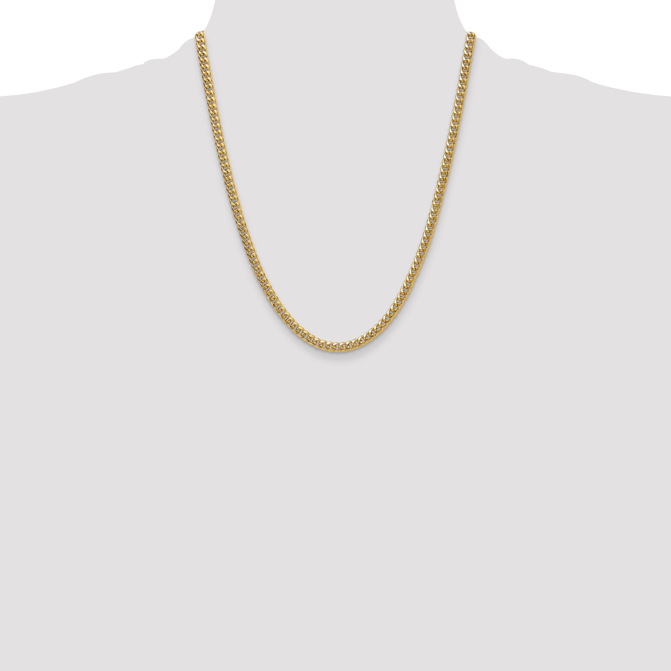 22 Inch 14K Yellow Gold 4.5mm Semi-Solid Miami Cuban Chain Necklace