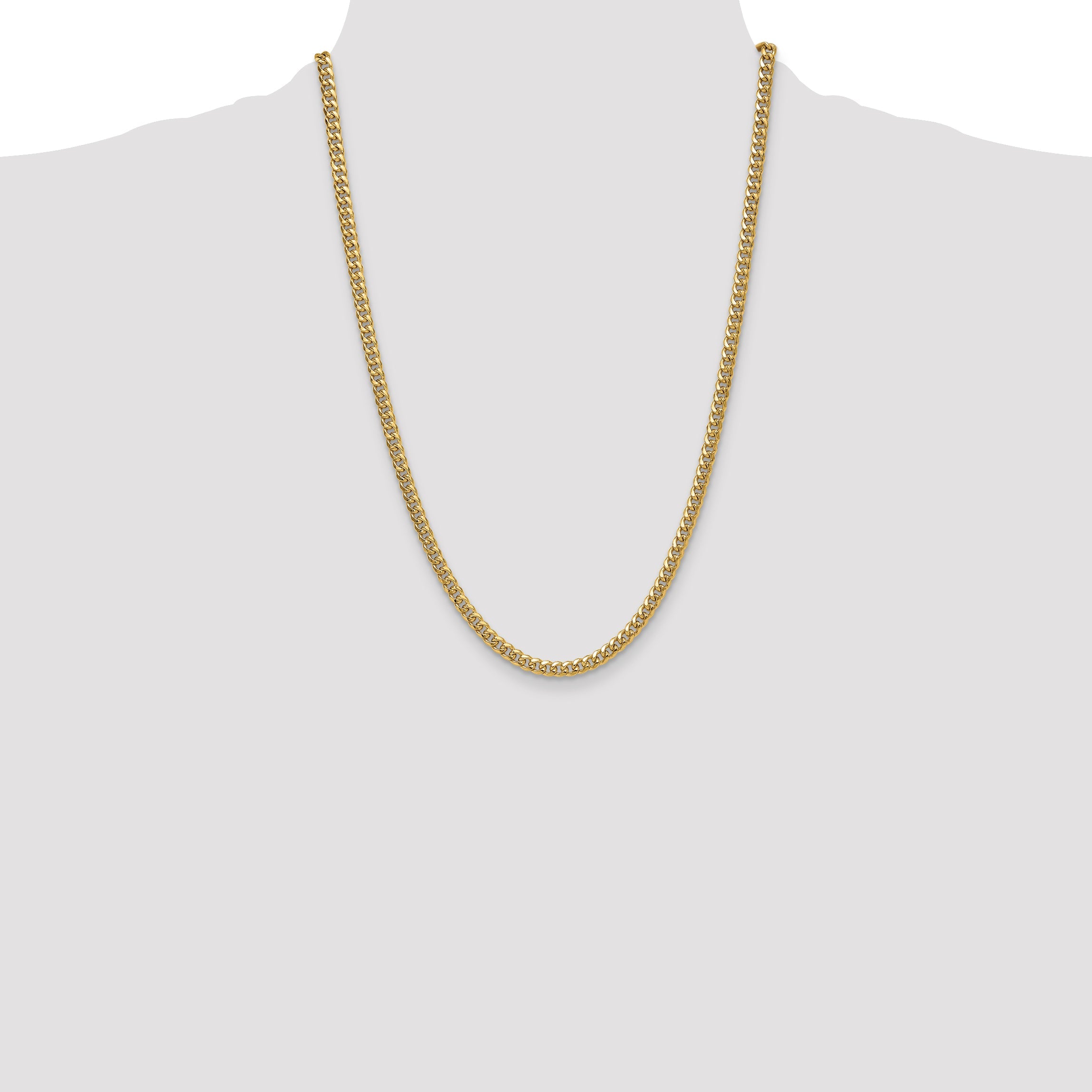 24 Inch 14K Yellow Gold 4.5mm Semi-Solid Miami Cuban Chain Necklace