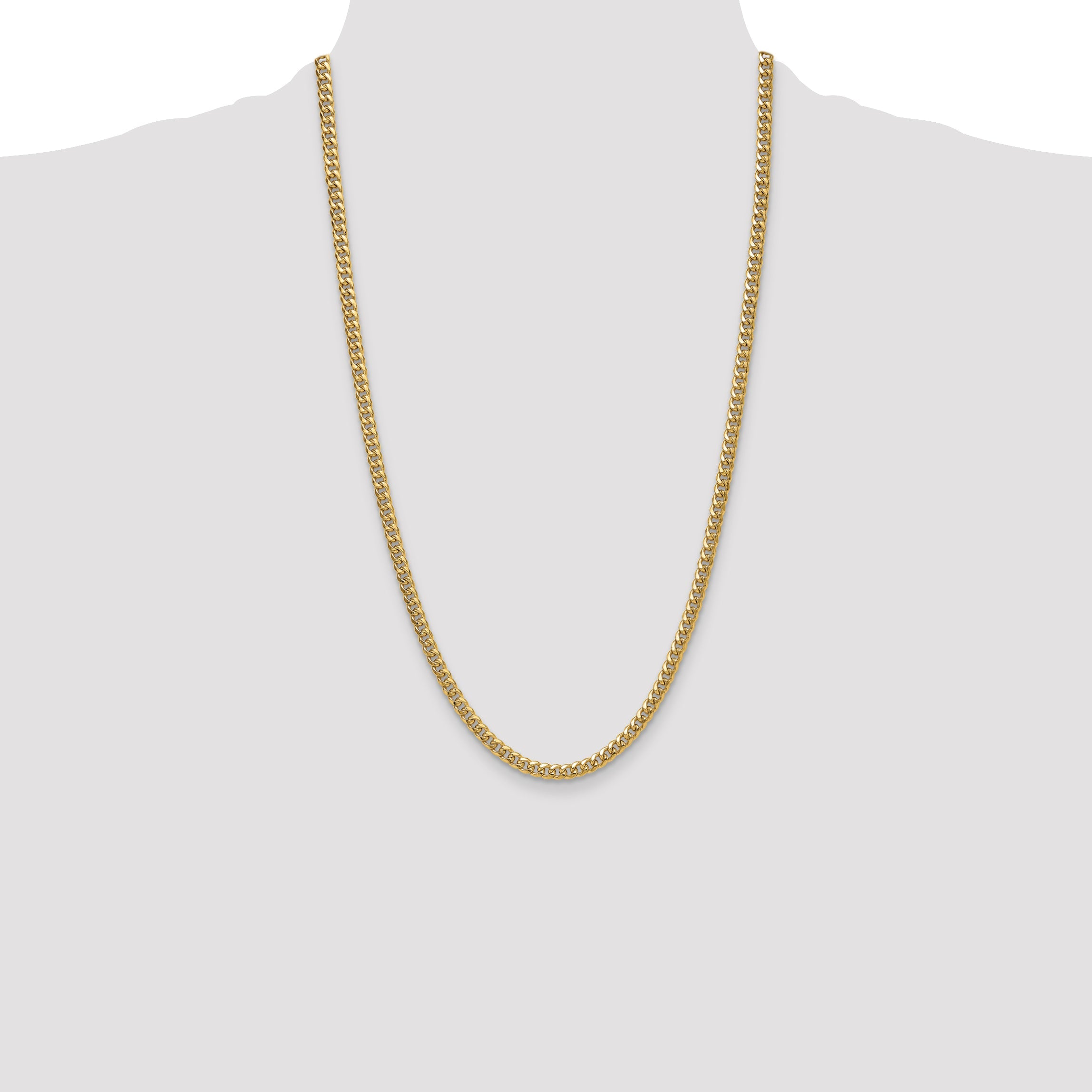 26 Inch 14K Yellow Gold 4.5mm Semi-Solid Miami Cuban Chain Necklace