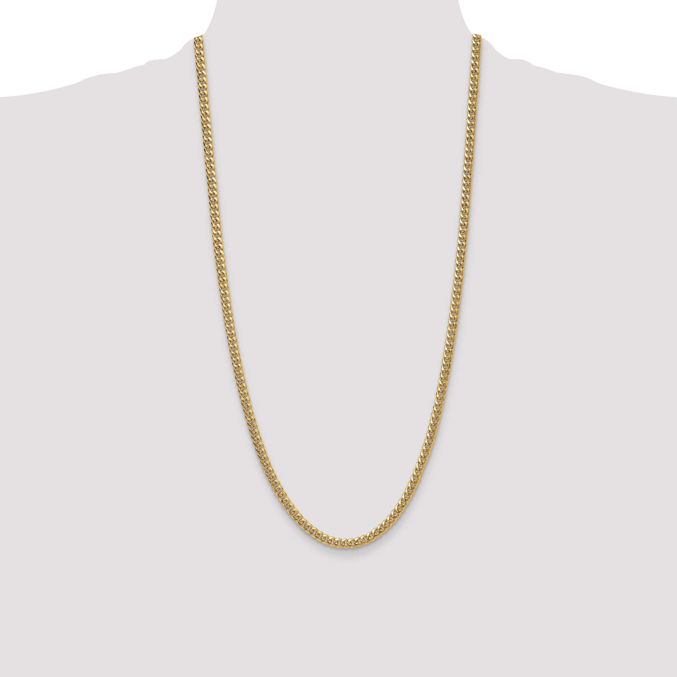 28 Inch 14K Yellow Gold 4.5mm Semi-Solid Miami Cuban Chain Necklace