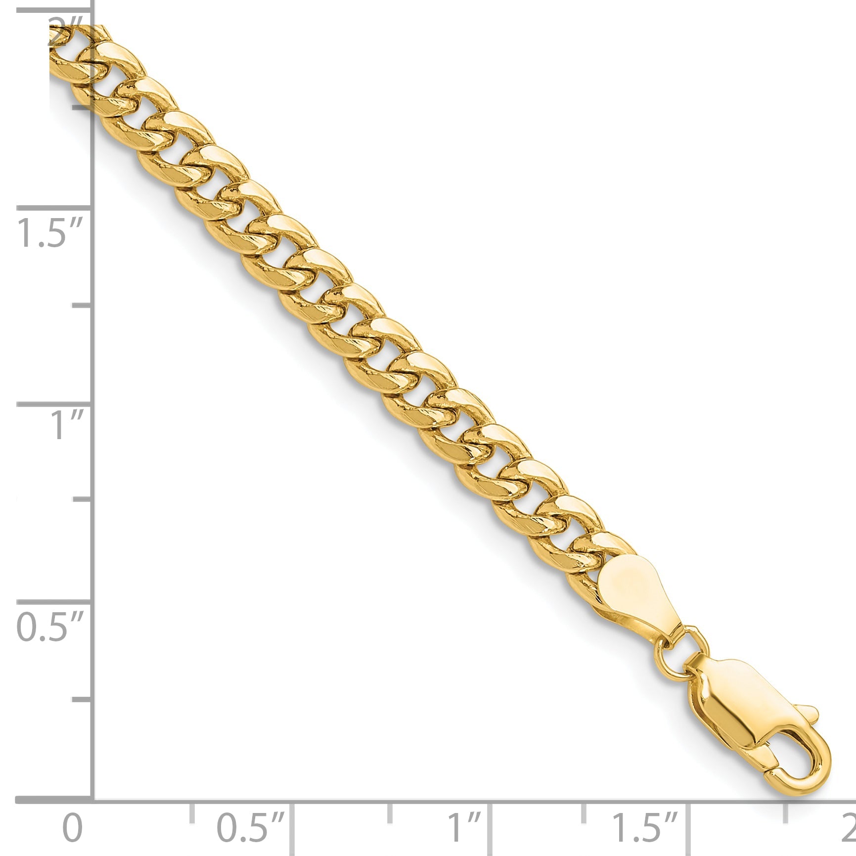 8 Inch 14K Yellow Gold 4.5mm Semi-Solid Miami Cuban Chain Bracelet