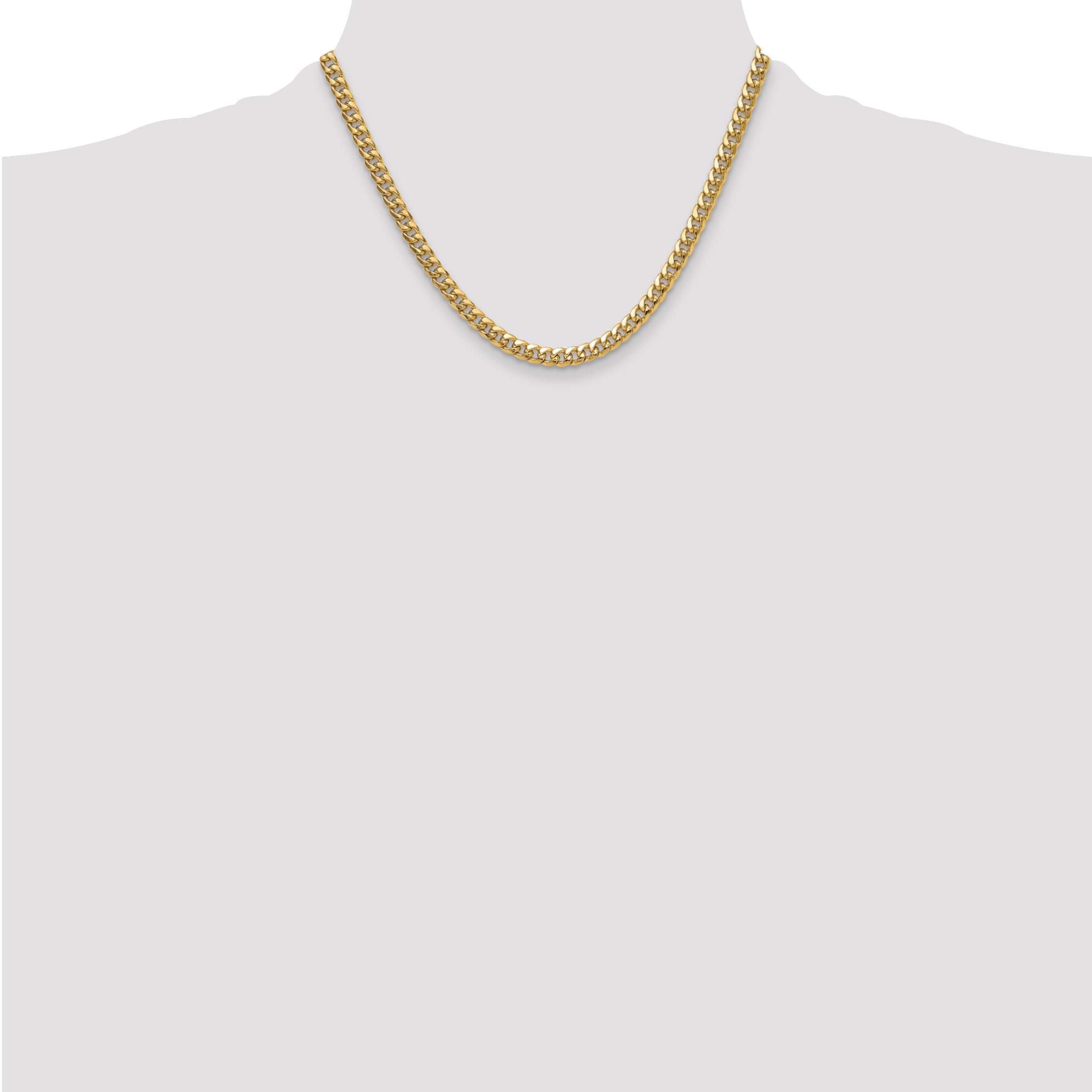 18 Inch 14K Yellow Gold 5.25mm Semi-Solid Miami Cuban Chain Necklace
