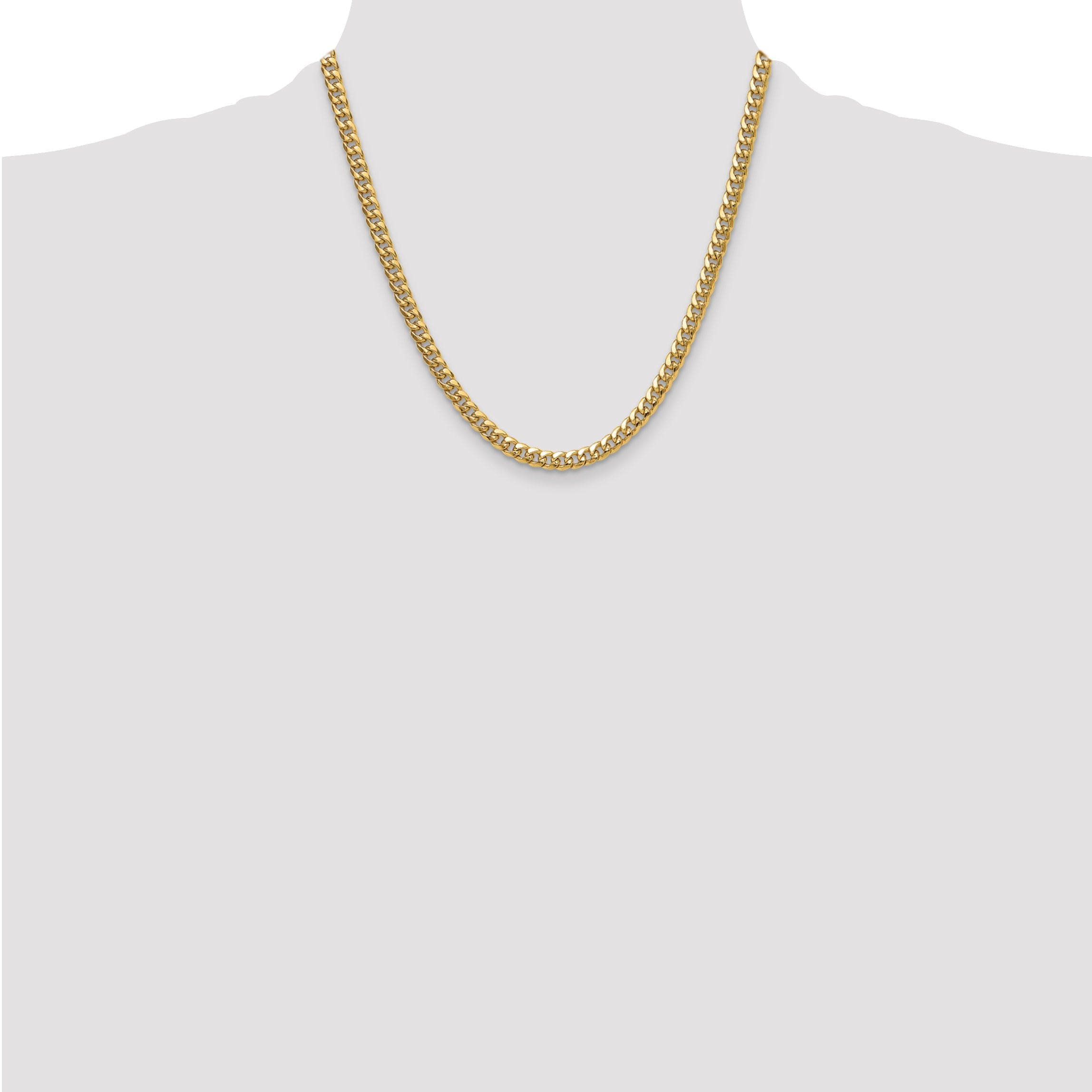 2 Inch 14K Yellow Gold 5.25mm Semi-Solid Miami Cuban Chain Necklace