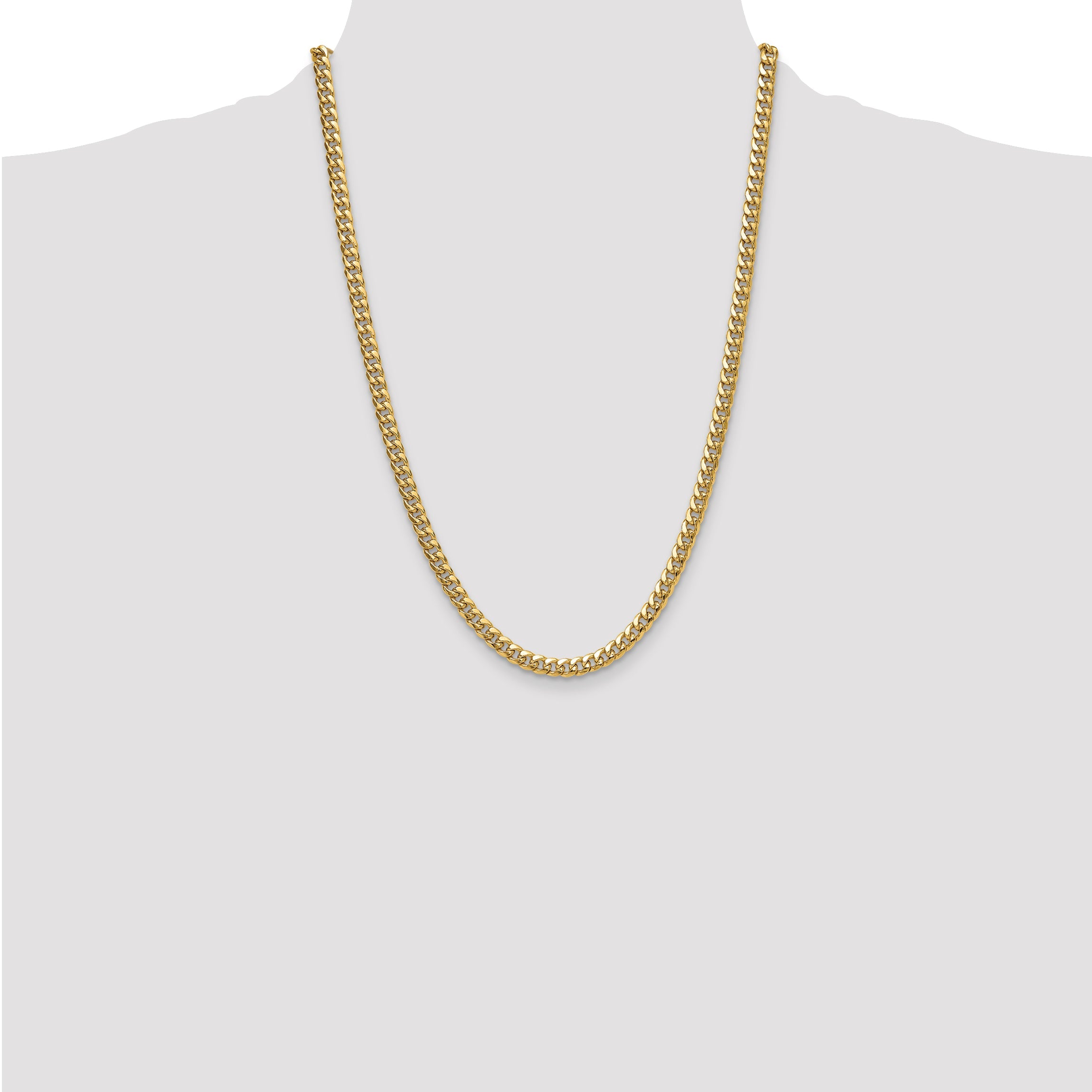 24 Inch 14K Yellow Gold 5.25mm Semi-Solid Miami Cuban Chain Necklace