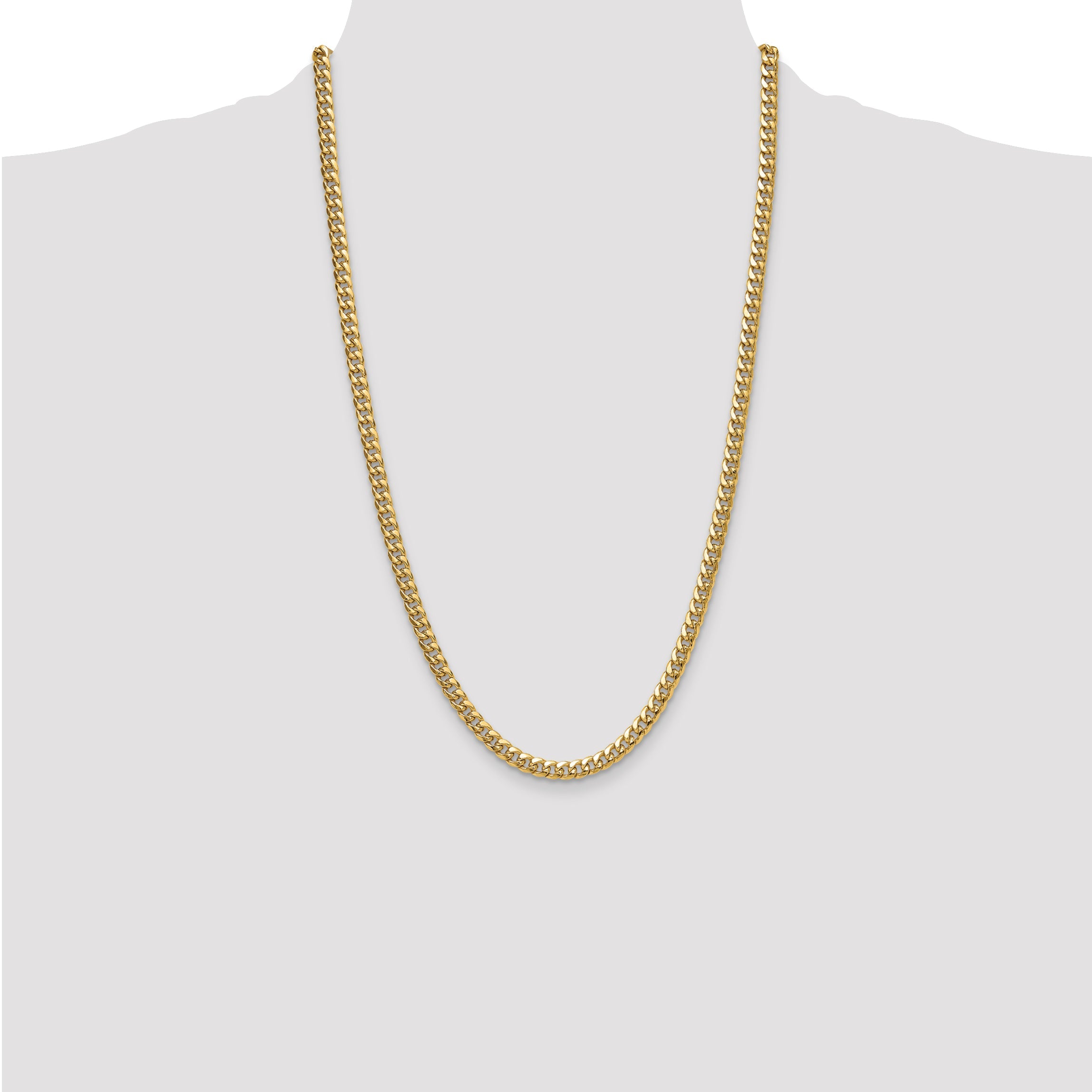 26 Inch 14K Yellow Gold 5.25mm Semi-Solid Miami Cuban Chain Necklace