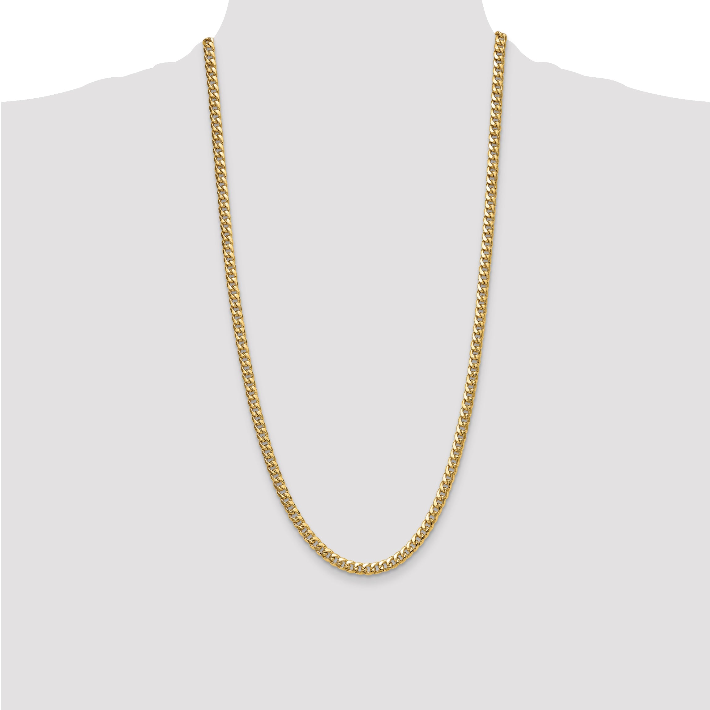 28 Inch 14K Yellow Gold 5.25mm Semi-Solid Miami Cuban Chain Necklace