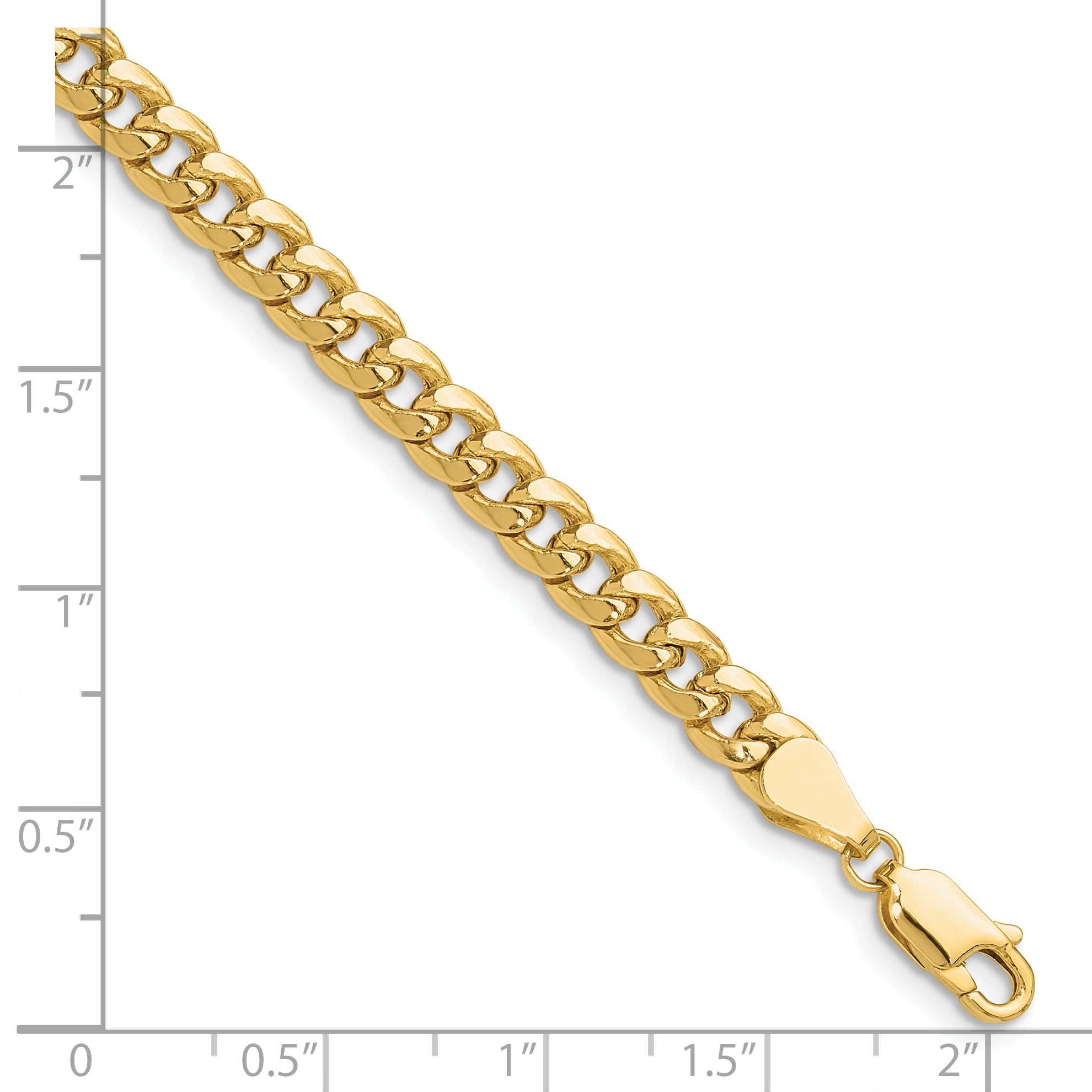 9 Inch 14K Yellow Gold 5.25mm Semi-Solid Miami Cuban Chain Bracelet