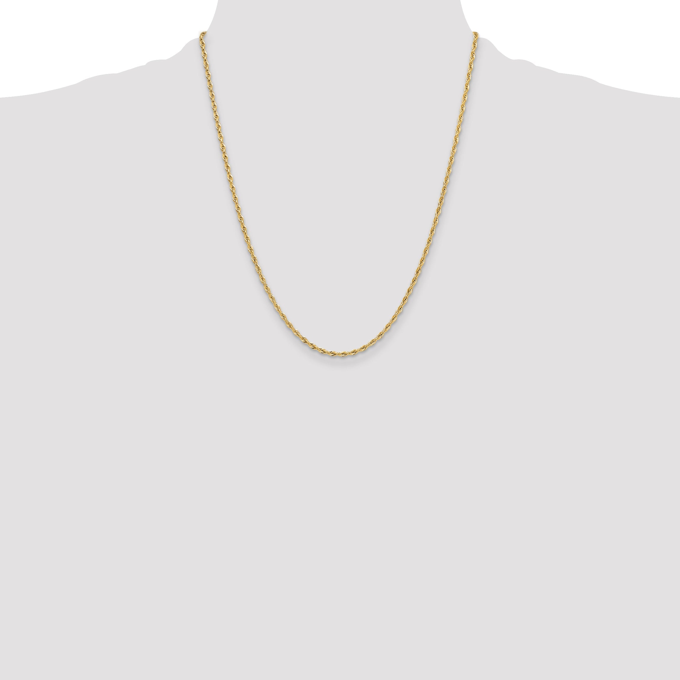 22 Inch 14Ky 2.5mm Semi-Solid Rope Chain Necklace