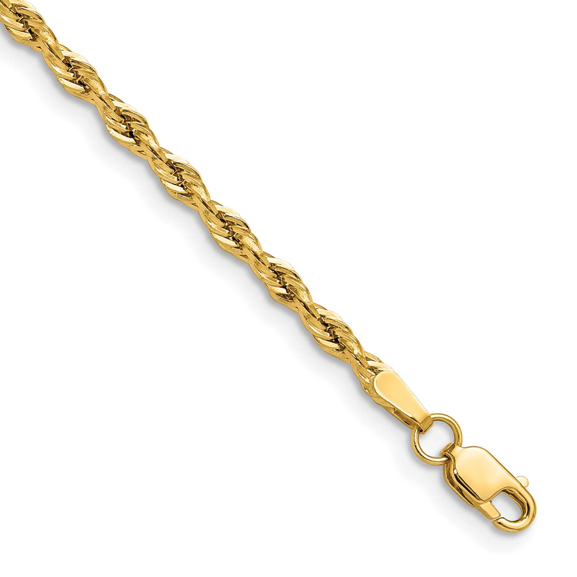 10 Inch 14Ky 2.5mm Semi-Solid Rope Chain Anklet