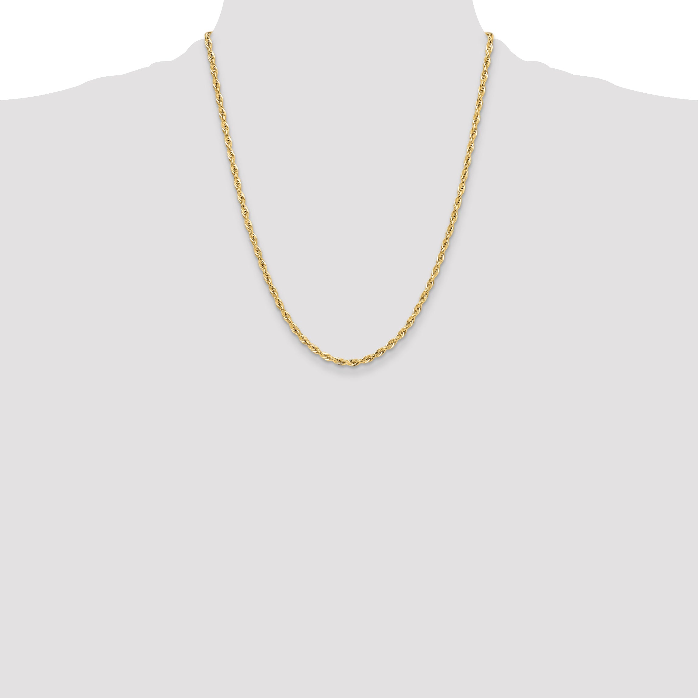 22 Inch 14Ky 3.5mm Semi-Solid Rope Chain Necklace