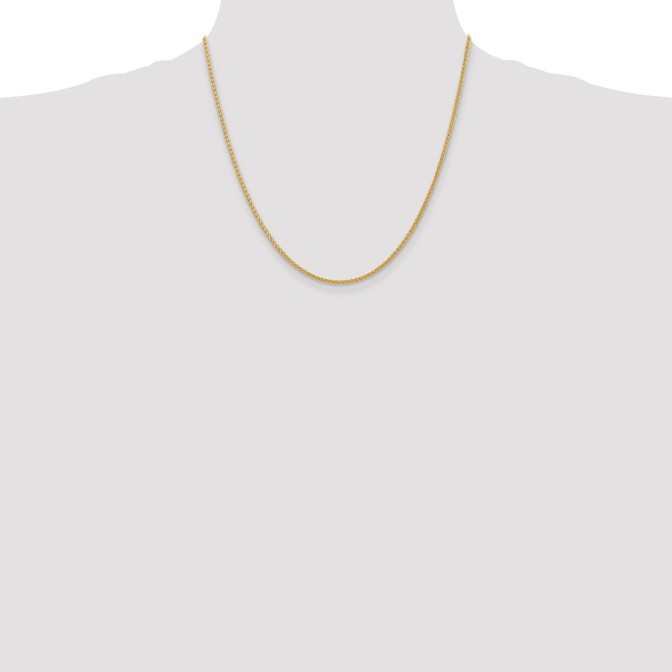 14K Yellow Gold 20 Inch 2mm Semi-Solid Wheat With Lobster Clasp Chain Necklace