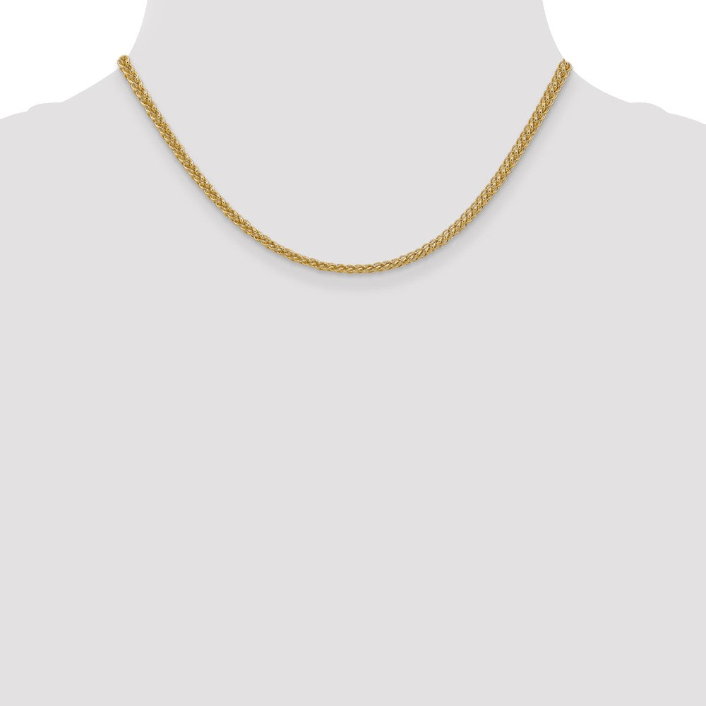 14K Yellow Gold 16 Inch 2.6mm Semi-Solid 3-Wire Wheat With Lobster Clasp Chain Necklace