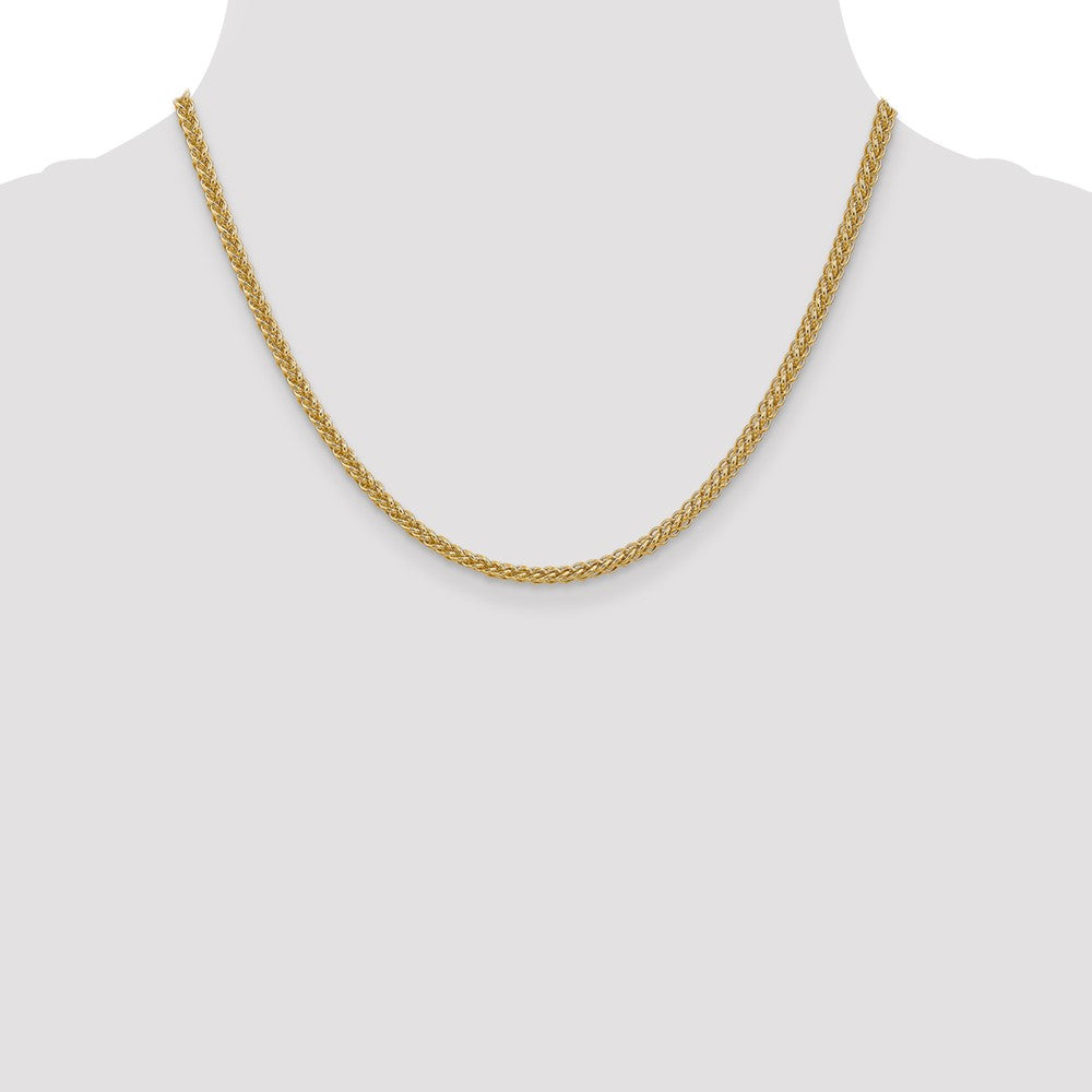 14K Yellow Gold 18 Inch 2.6mm Semi-Solid 3-Wire Wheat With Lobster Clasp Chain Necklace