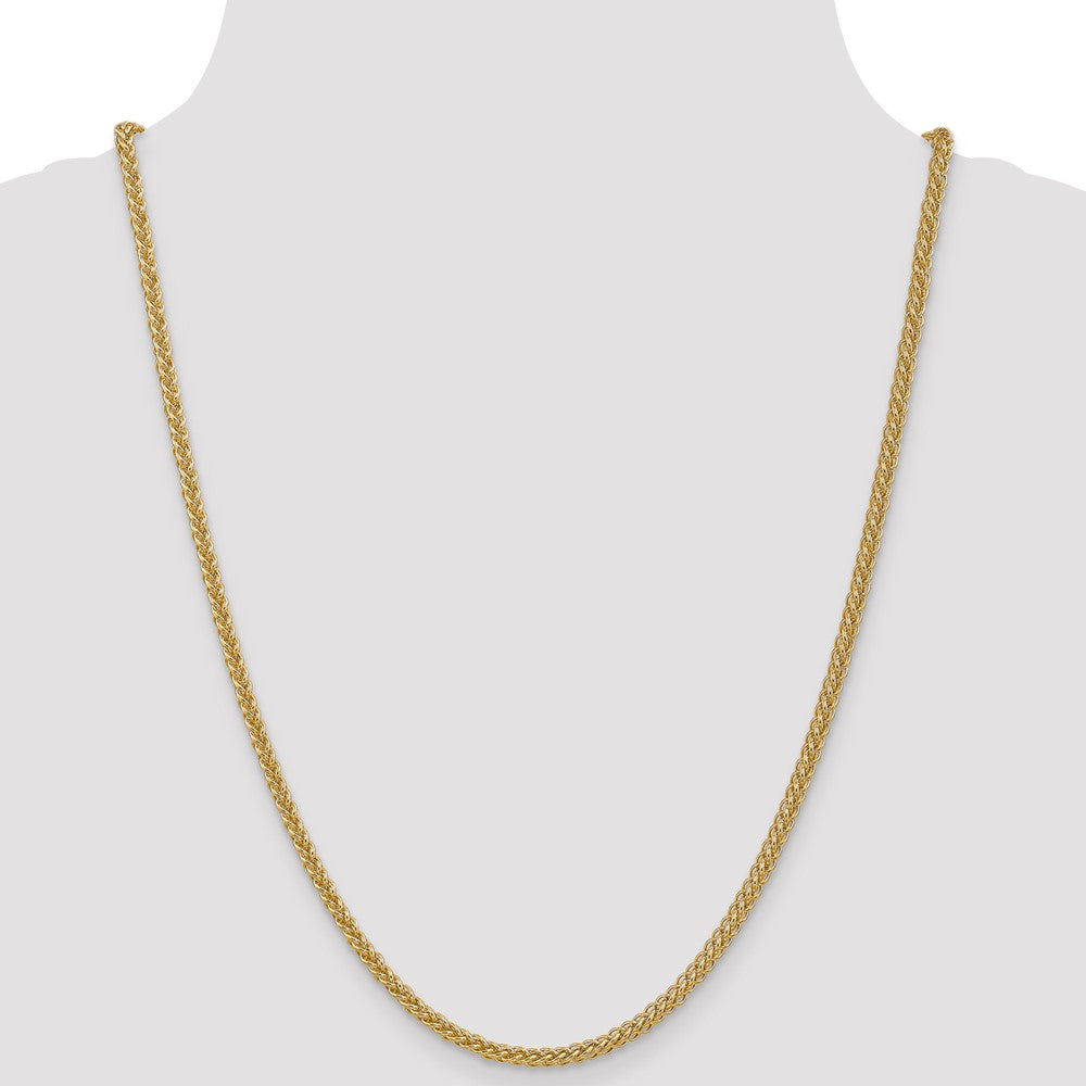 14K Yellow Gold 24 Inch 2.6mm Semi-Solid 3-Wire Wheat With Lobster Clasp Chain Necklace