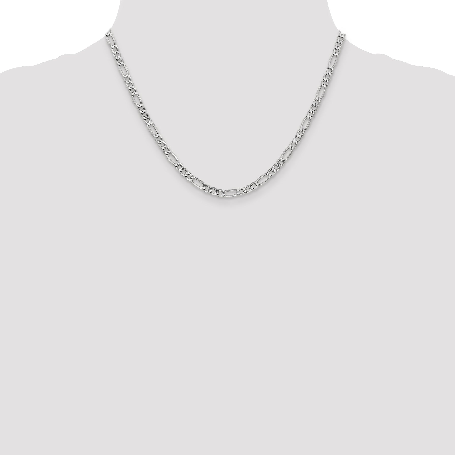 14K White Gold 18 Inch 4.4mm Semi-Solid Figaro With Lobster Clasp Chain Necklace