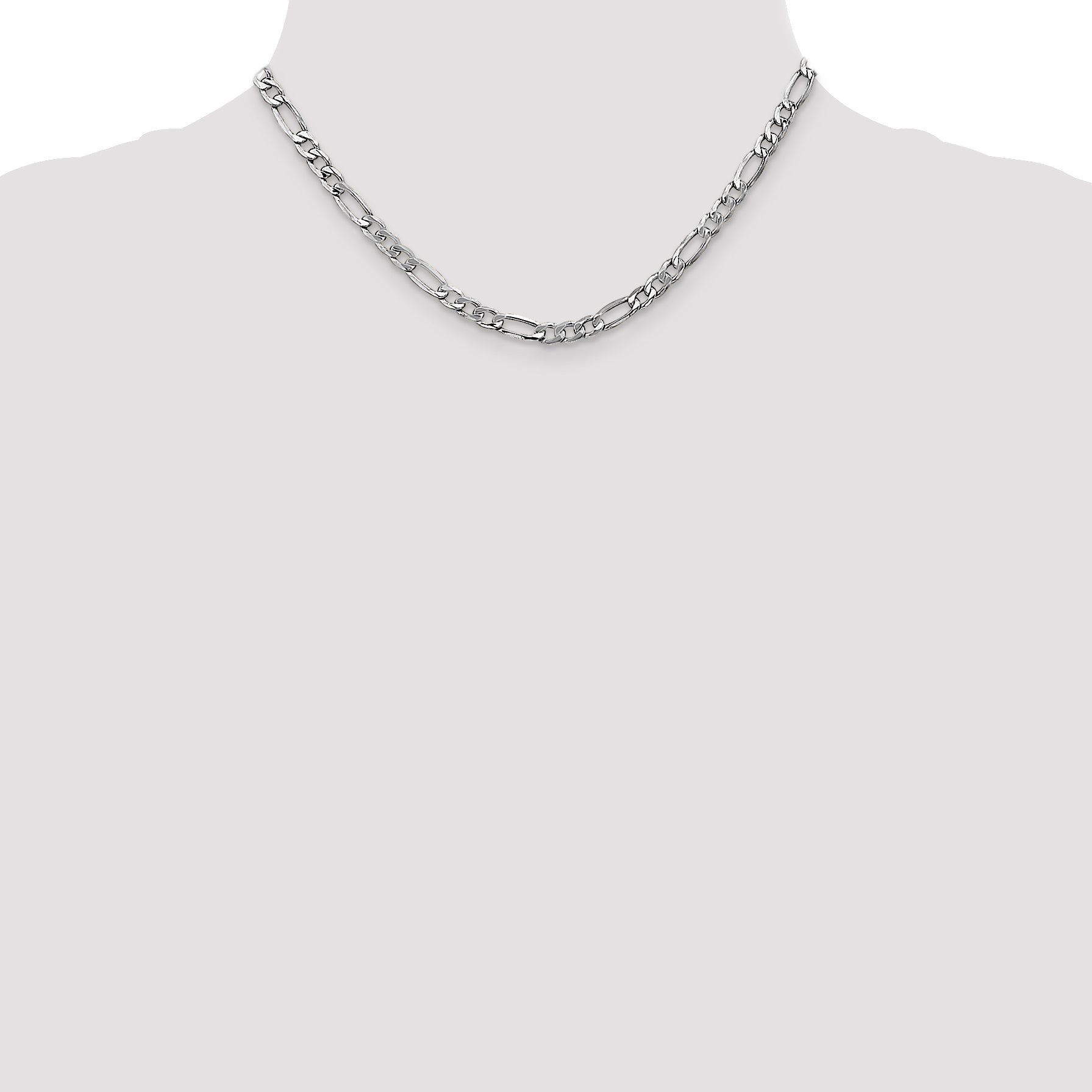 14K White Gold 16 Inch 5.75mm Semi-Solid Figaro With Lobster Clasp Chain Necklace