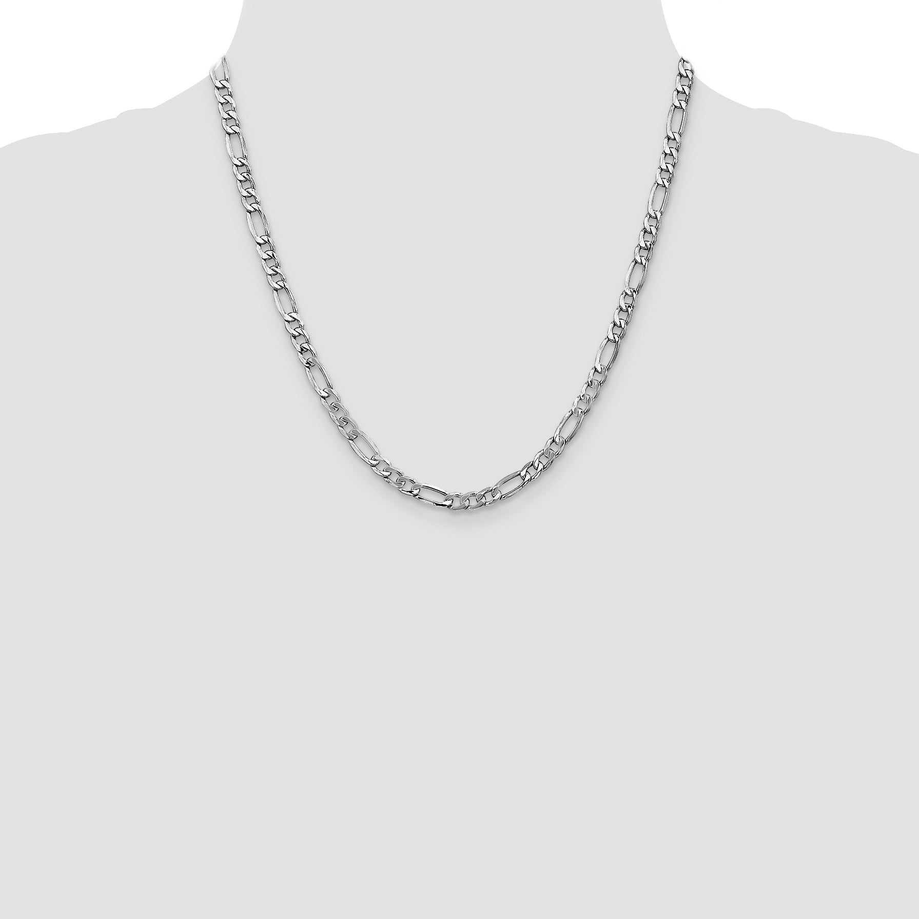 14K White Gold 20 Inch 5.75mm Semi-Solid Figaro With Lobster Clasp Chain Necklace