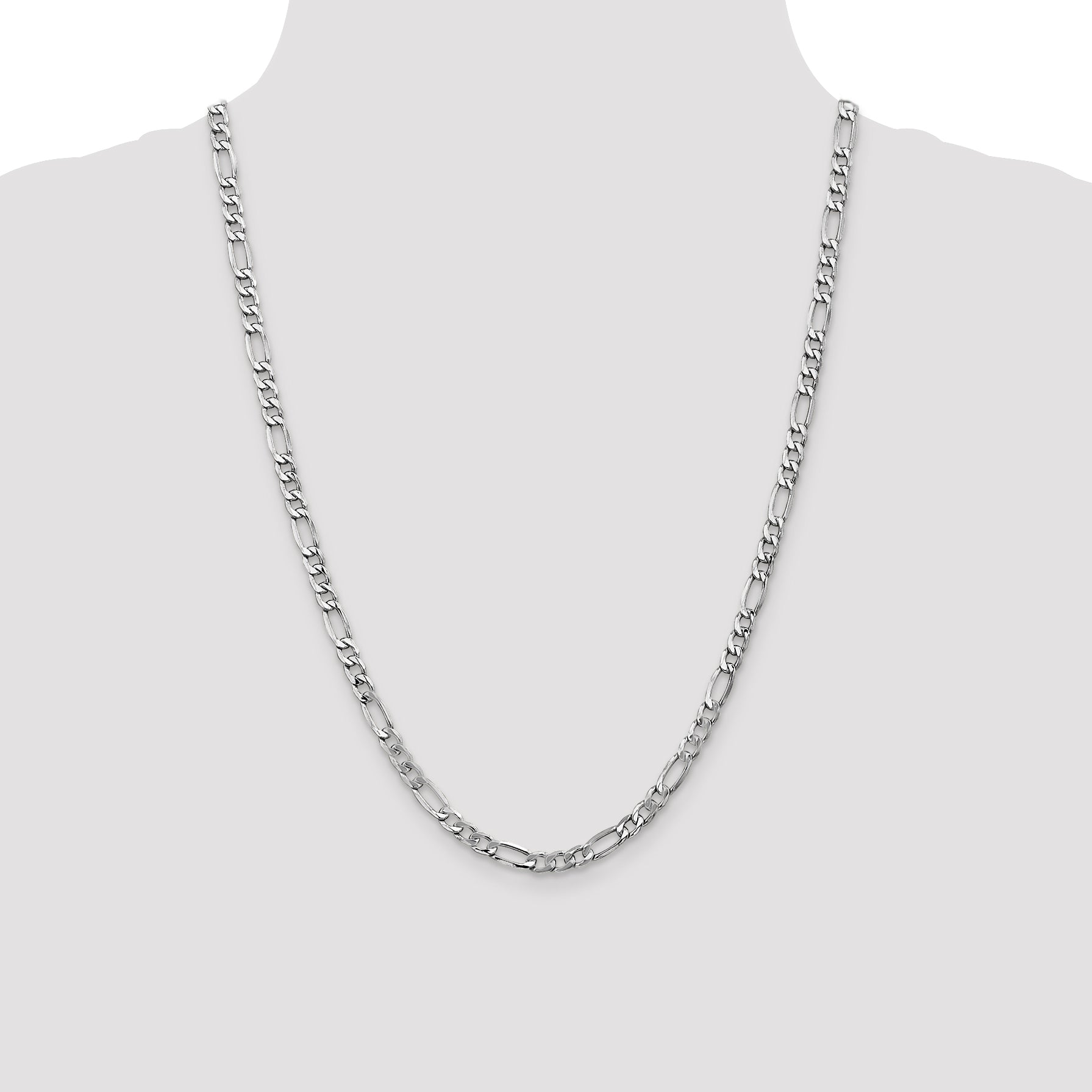 14K White Gold 24 Inch 5.75mm Semi-Solid Figaro With Lobster Clasp Chain Necklace