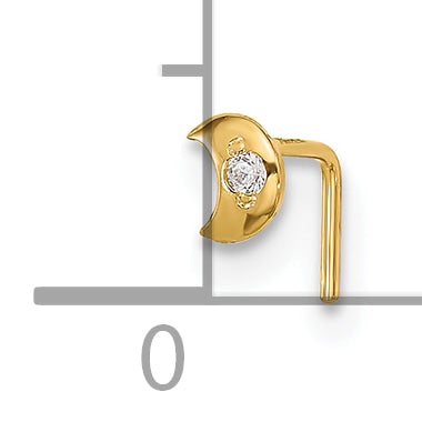 14K Yellow Gold 23 Gauge Cz Moon Nose Stud