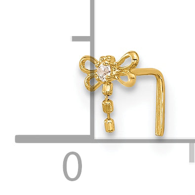 14K Yellow Gold 22 Gauge Cz Butterfly Nose Stud