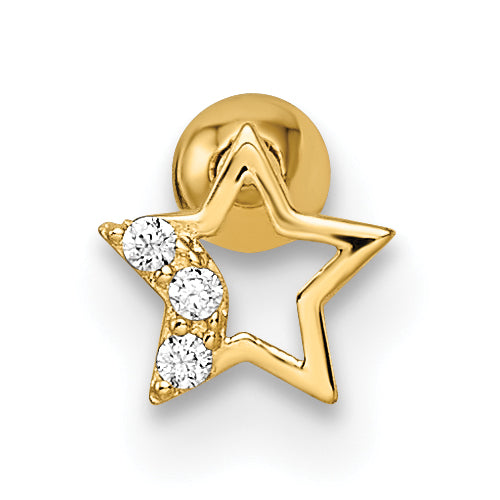 14K Yellow Gold 16 Gauge Cz Star Labret Stud