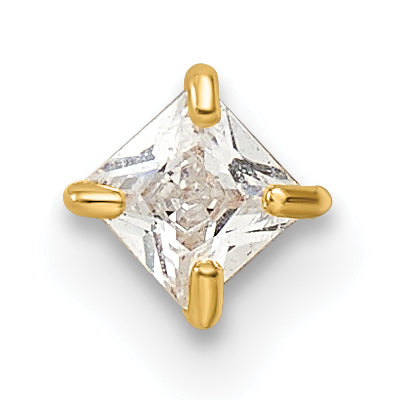 14K Yellow Gold 18 Gauge Square Cz Labret Stud