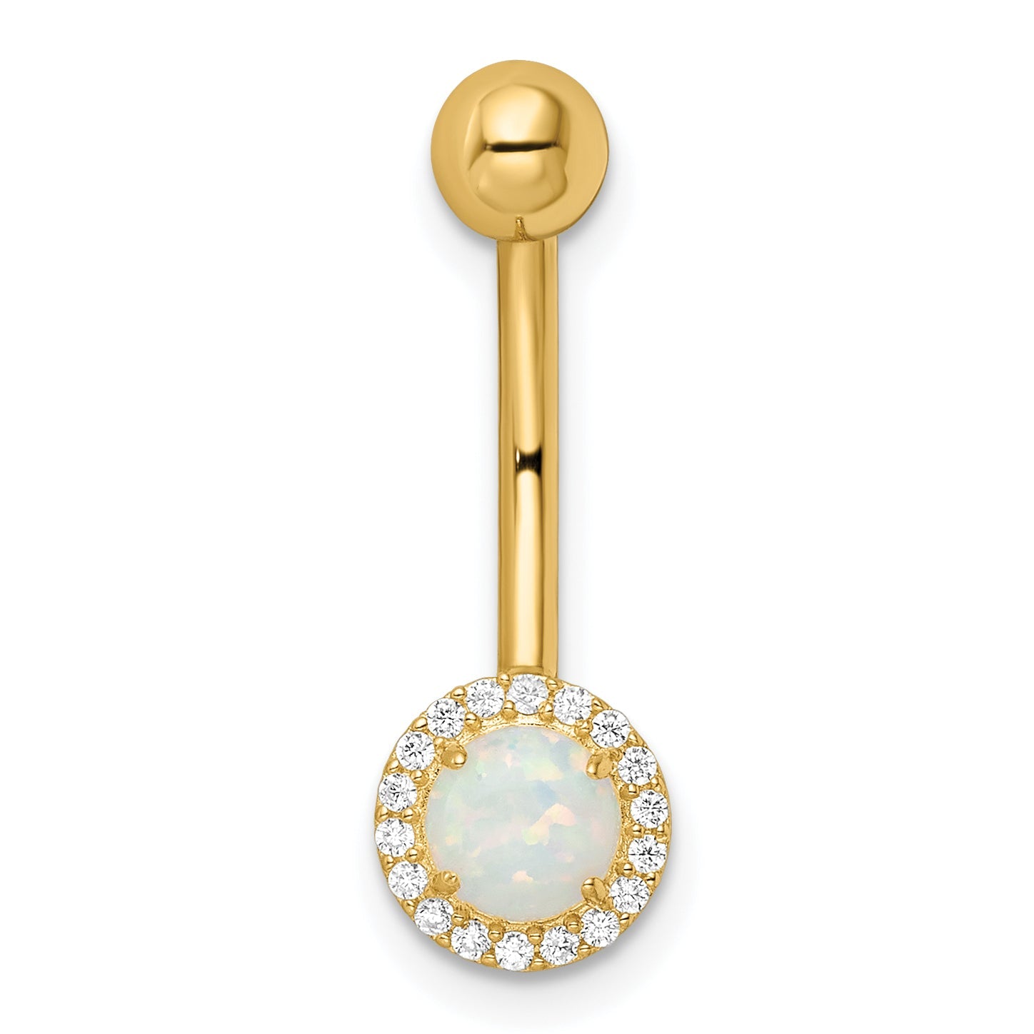 14K Yellow Gold 14 Gauge Created Opal And Cz Belly Ring