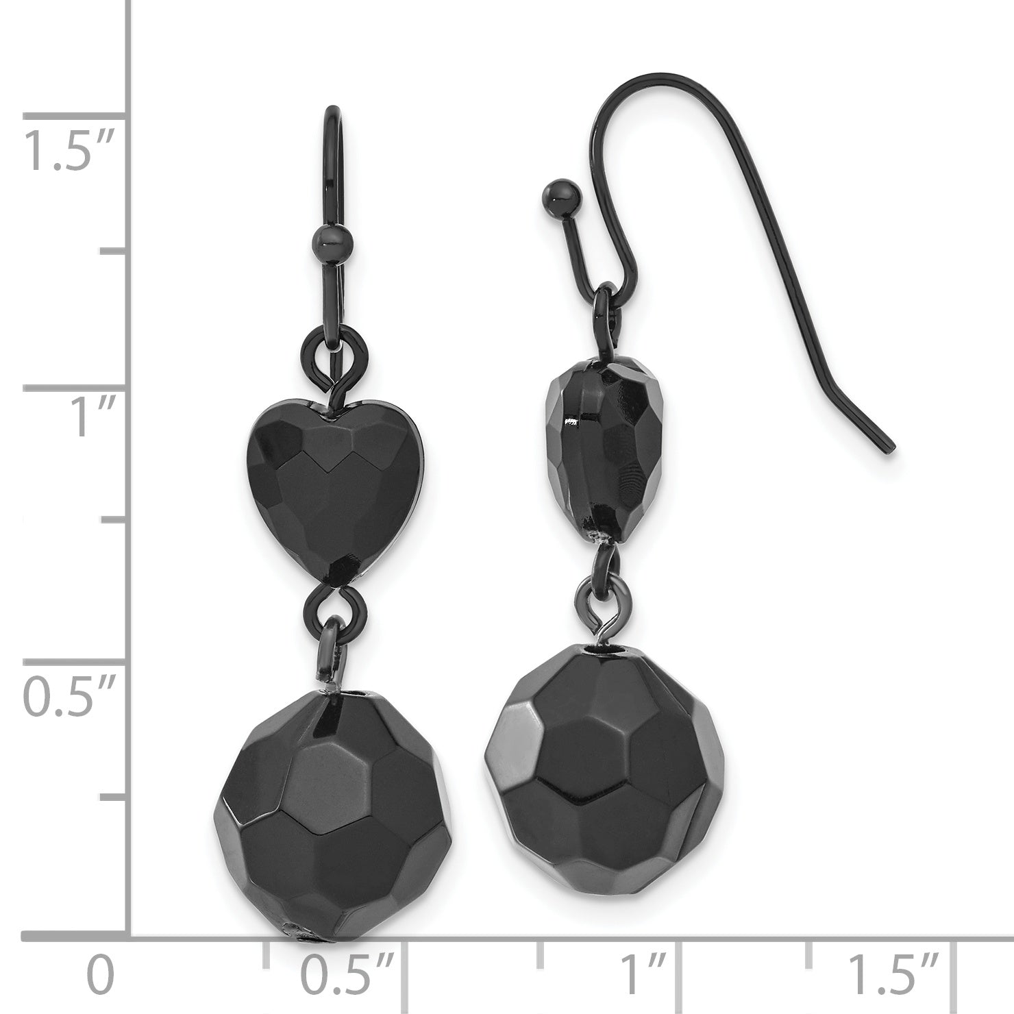 Fashion 1928 Jewelry Black-Plated Jet Black Acrylic Heart And Ball Bead Dangle Earrings