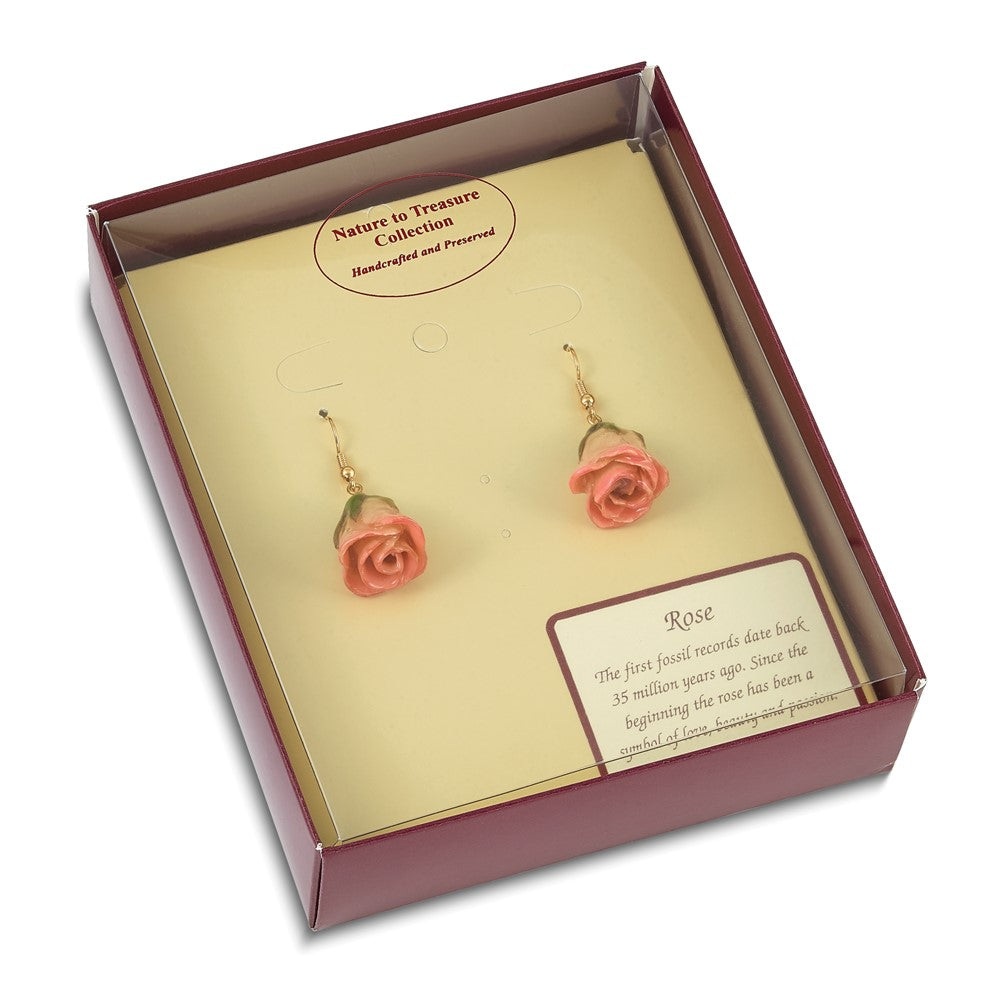 Fashion Lacquer Dipped Cream And Pink Real Rose Gold-Tone Dangle Earrings
