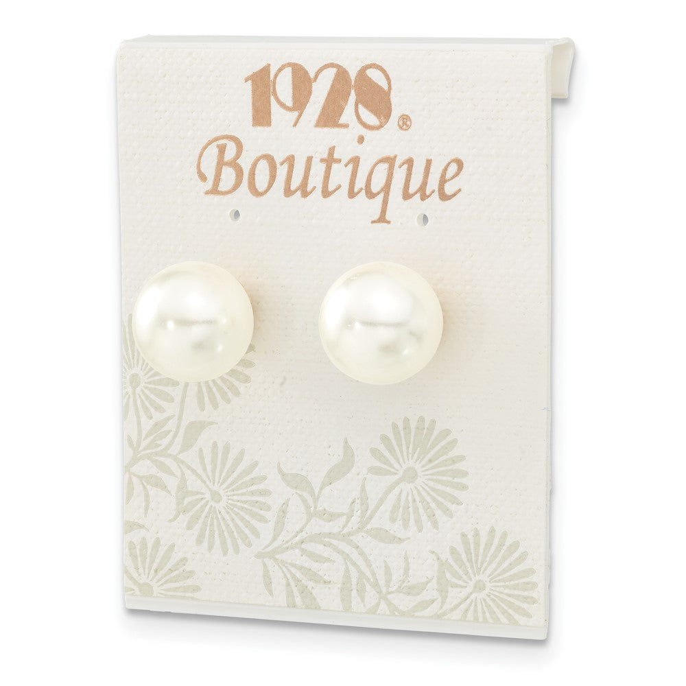 Fashion 1928 Jewelry Gold-Tone 12mm Ivory Imitation Pearl Post Stud Earrings