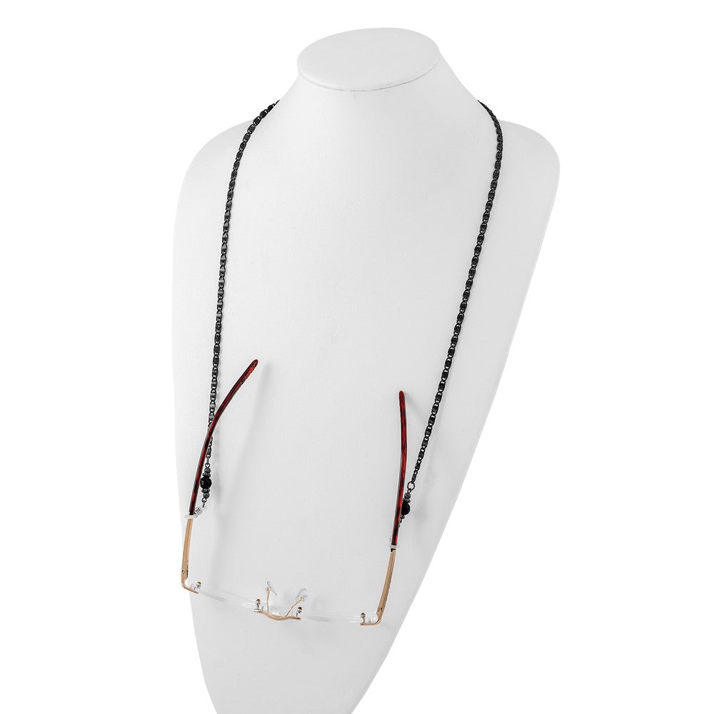 Non Metal 1928 Jewelry Black-Plated Black Faceted Crystal Bead Eyewear Holder 30 Inch Chain