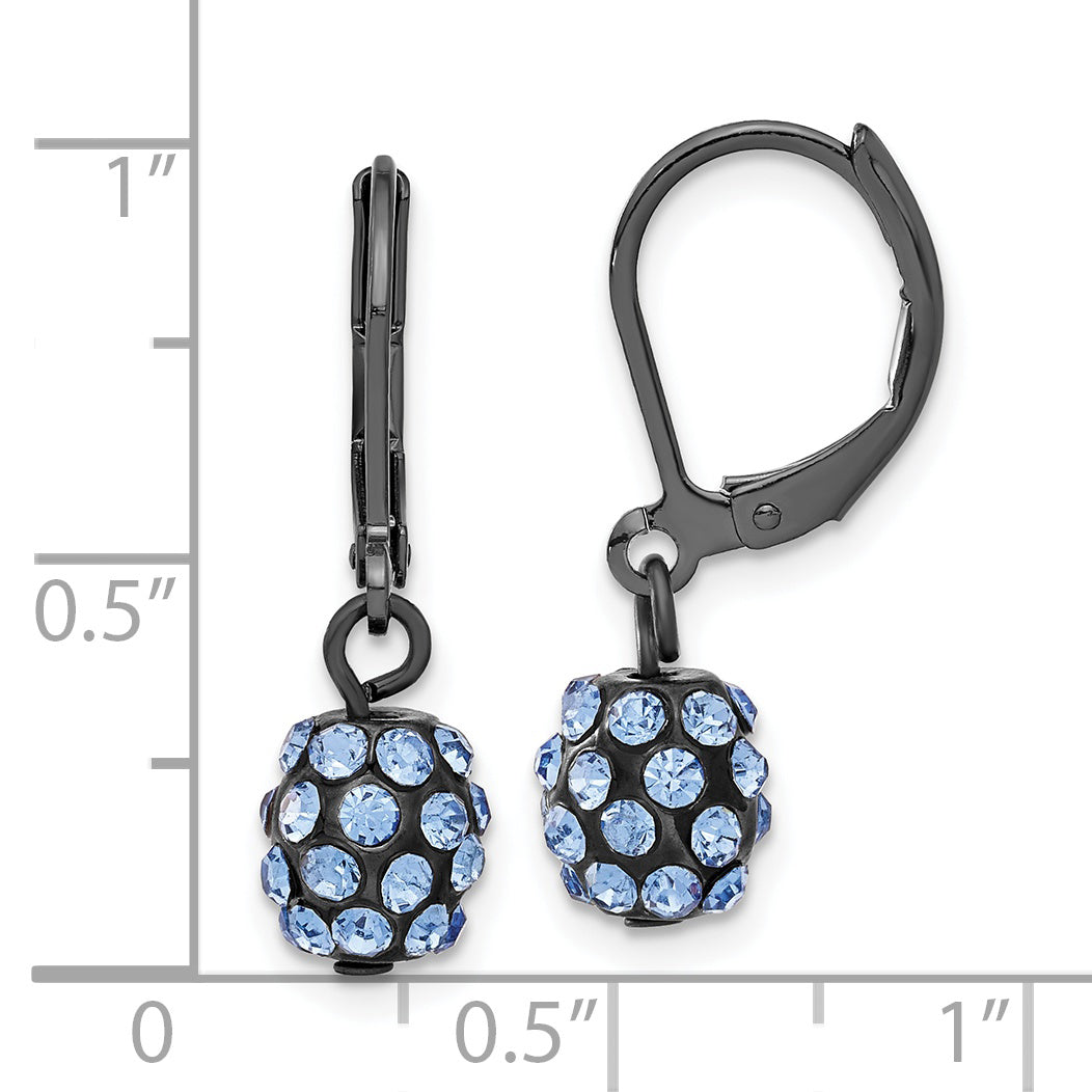 Fashion 1928 Black-Plated Blue Glass Stone Ball Leverback Earrings