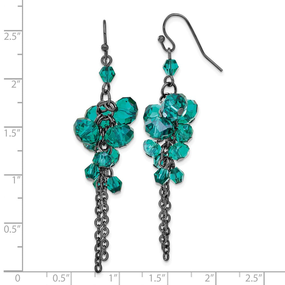 Fashion 1928 Black-Plated Dark Green Glass Beads Dangle Earrings