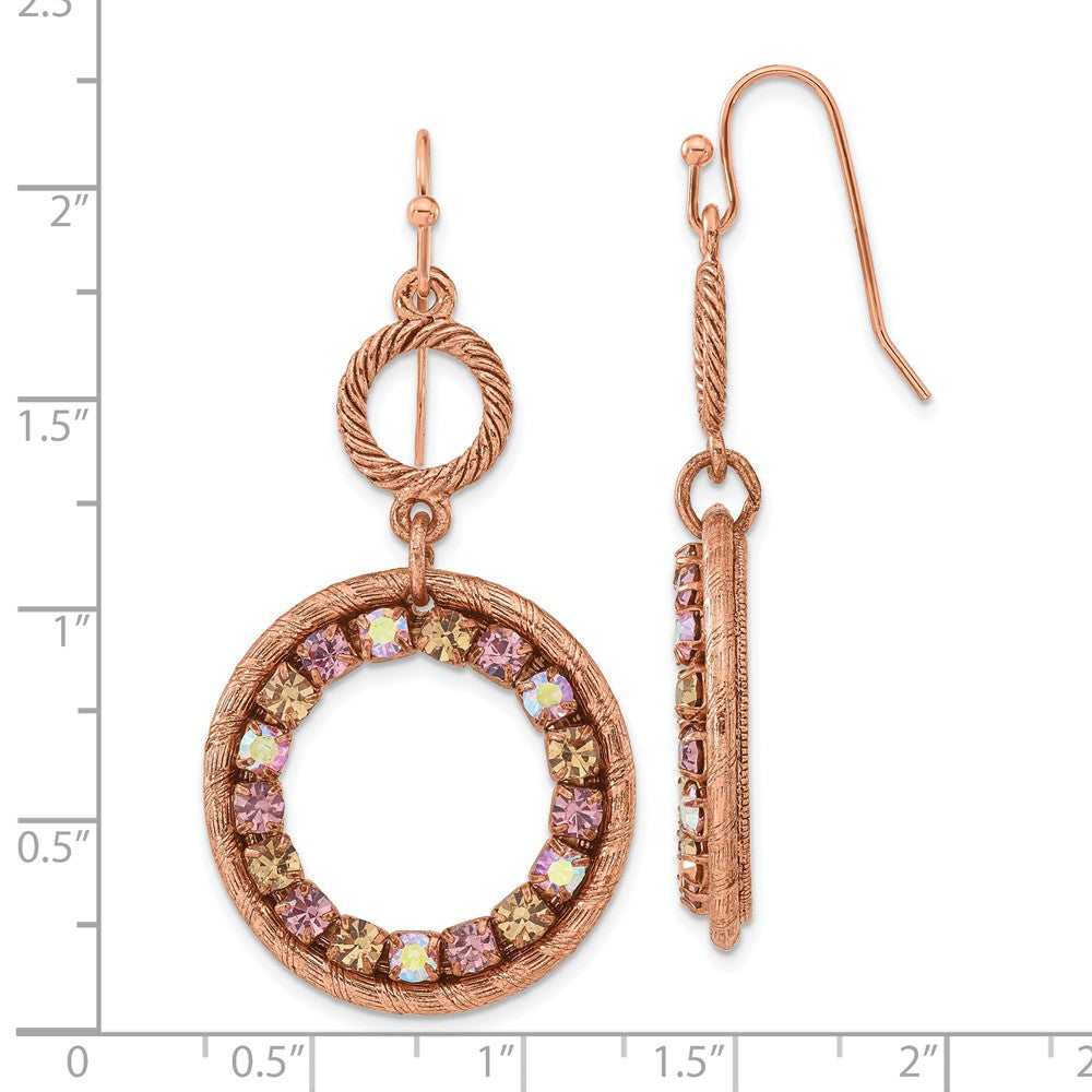Fashion 1928 Jewelry Copper-Tone Textured Frame Purple Pink And Colorado Crystal Double Circle Dangle Earrings
