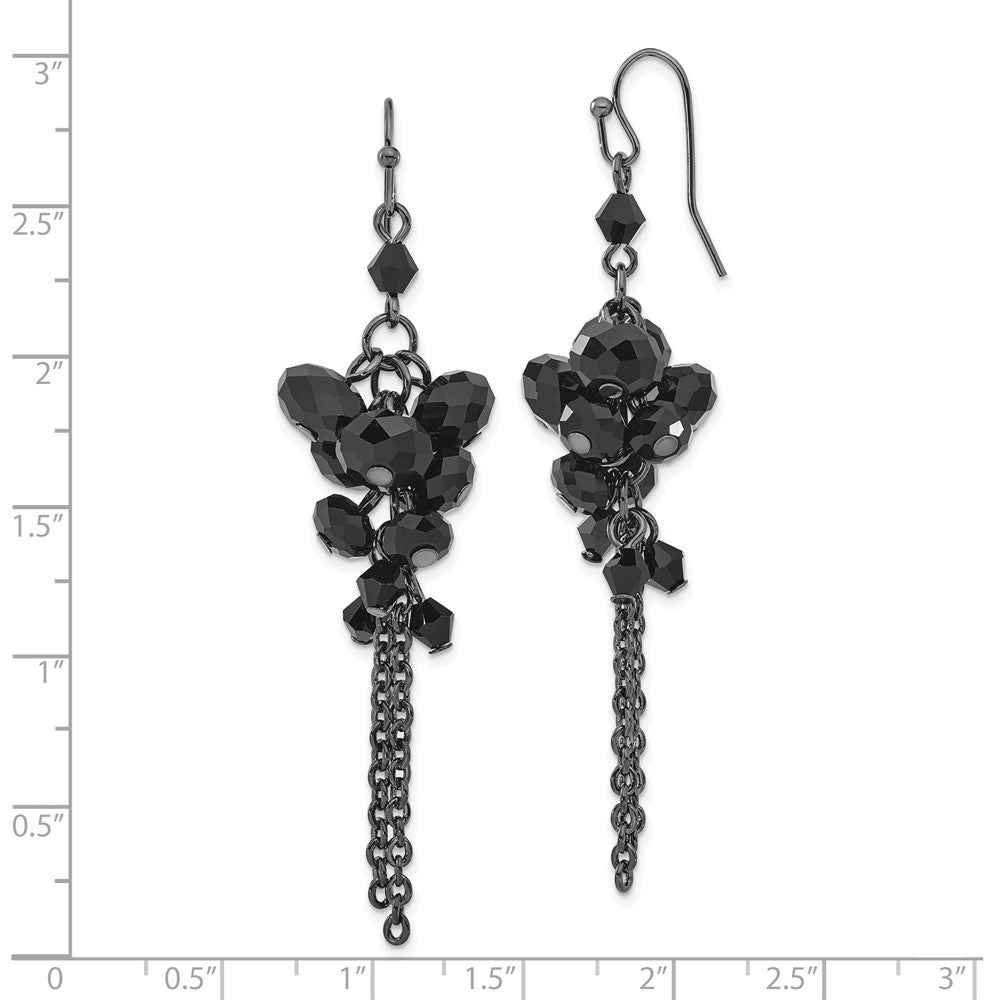 Fashion 1928 Jewelry Black-Plated Jet Black Faceted Glass Beads Cluster Dangle Earrings