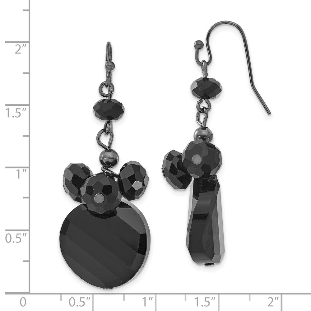 Fashion 1928 Jewelry Black-Plated Jet Black Faceted Glass Bead Cluster Dangle Earrings