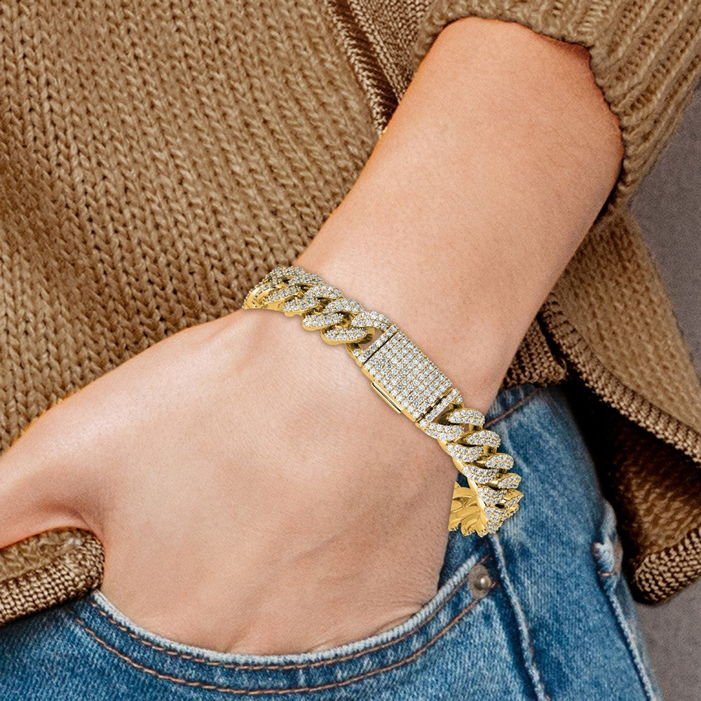 14K Yellow Gold 9 1/6 Carat Lab Grown Diamond Vs/Si+ G+ 4mm Pav‚Äö Cuban Link Bracelet