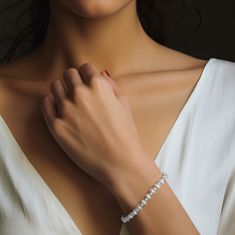 14K White Gold 11 Carat Lab Grown Diamond Vs+ F+ Complete Oval And Round Tennis Bracelet