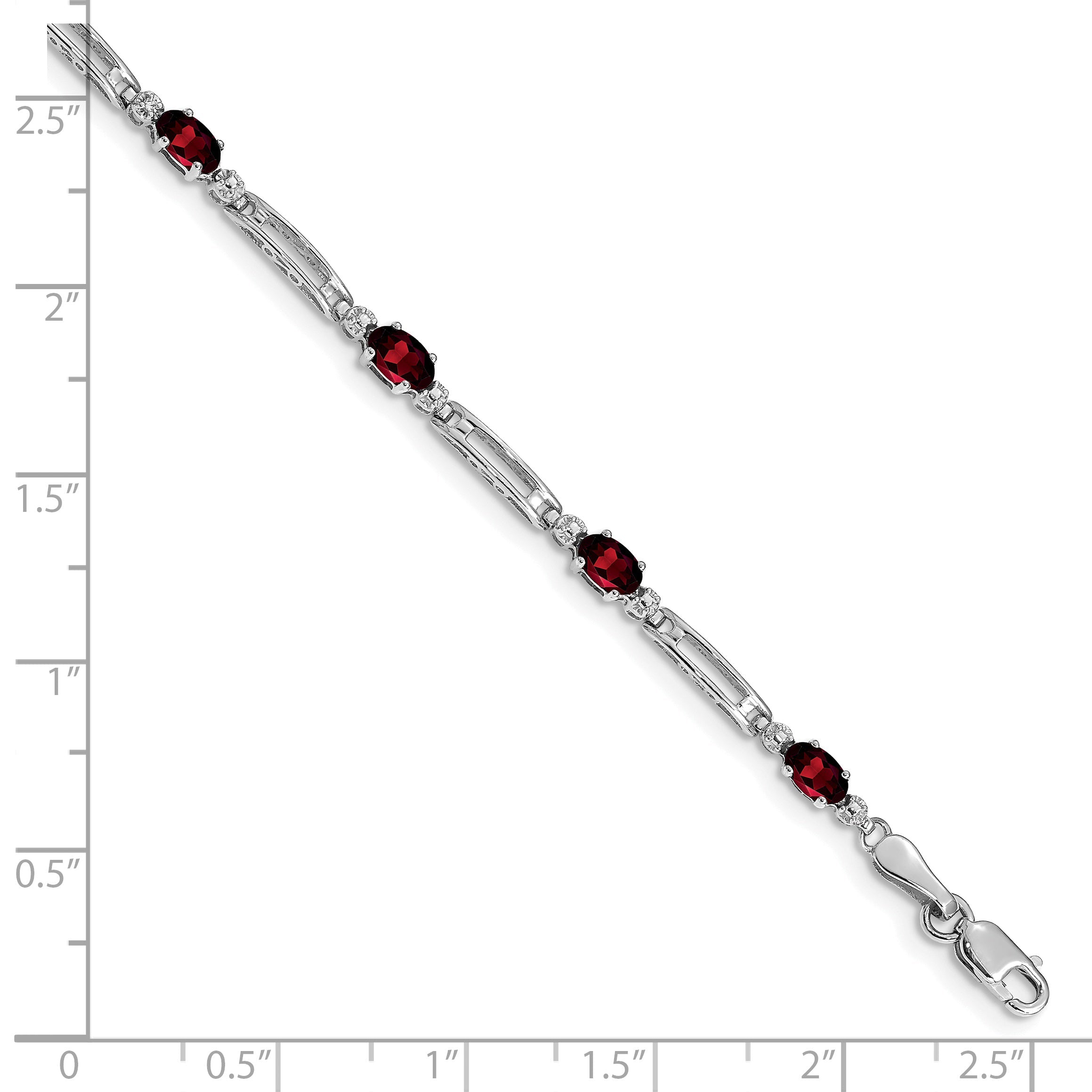 10K White Gold Diamond And Garnet Bracelet