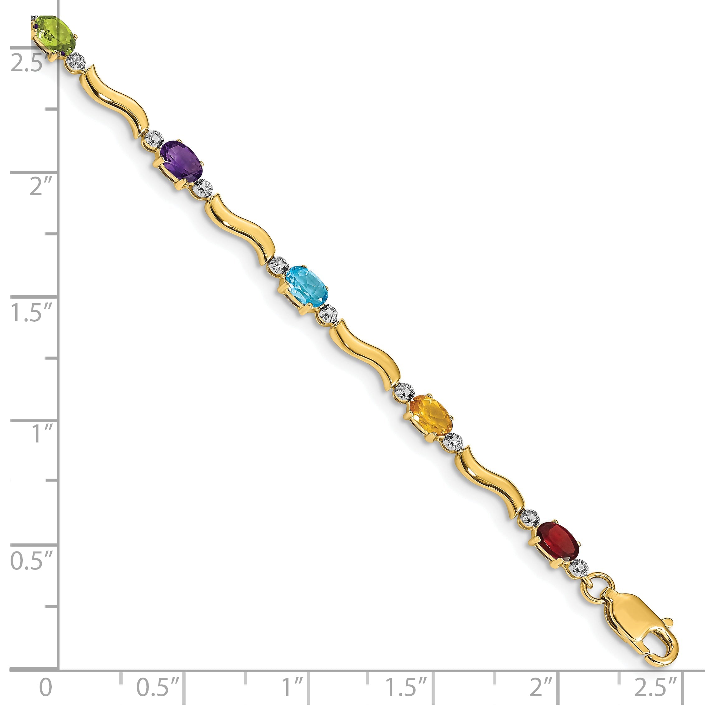 10K Yellow Gold Diamond And Rainbow Gemstone Bracelet