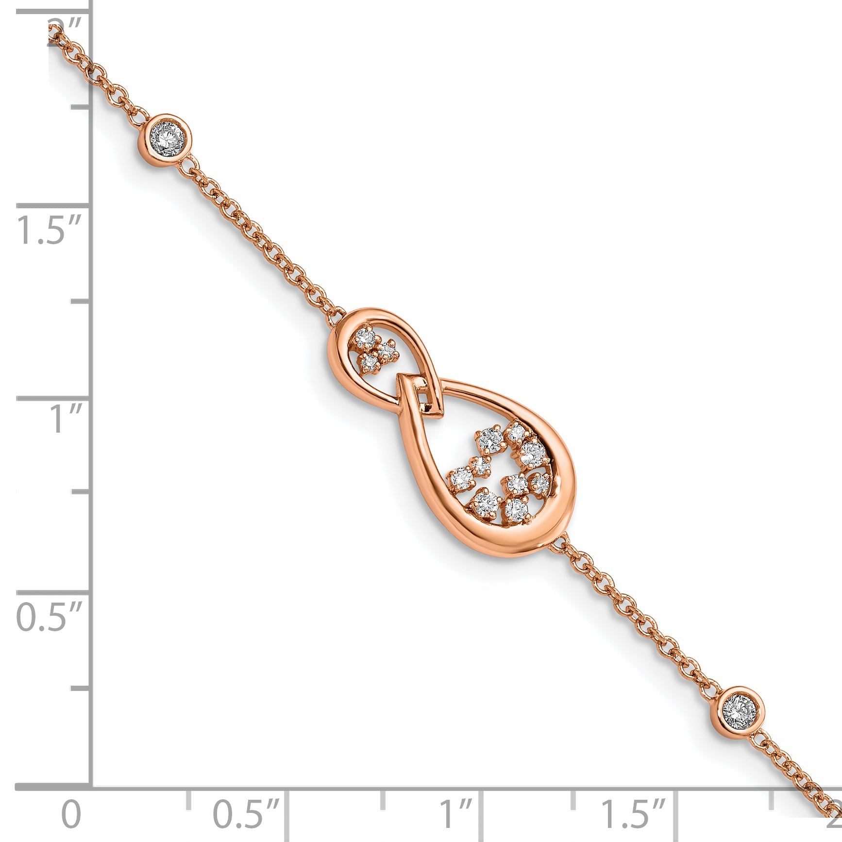 14K Rose Gold Polished Diamond Teardrop 7In Bracelet