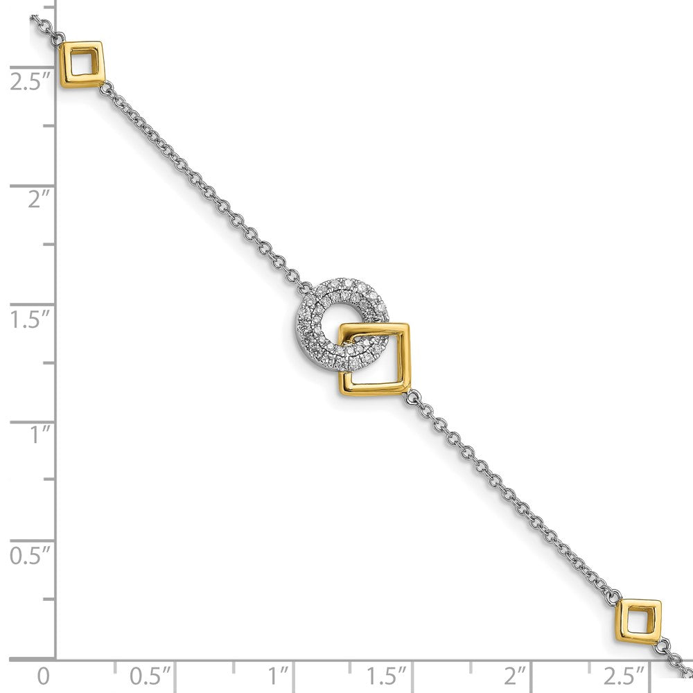 14K Two Tone Polished Diamond Circle And Square 7In Bracelet
