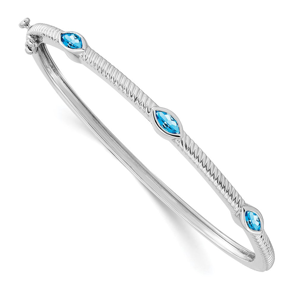 10K White Gold Marquise Blue Topaz 3 Stone Bangle