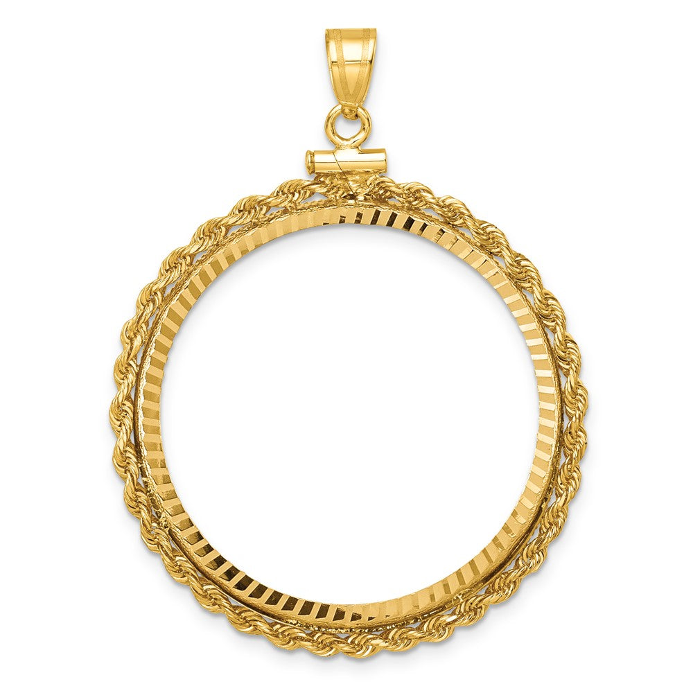 10K Yellow Gold Wideband Distinguished Coin Jewelry Polished Rope And Diamond-Cut 32.0mm X 2.85mm Screw Top Bezel Pendant
