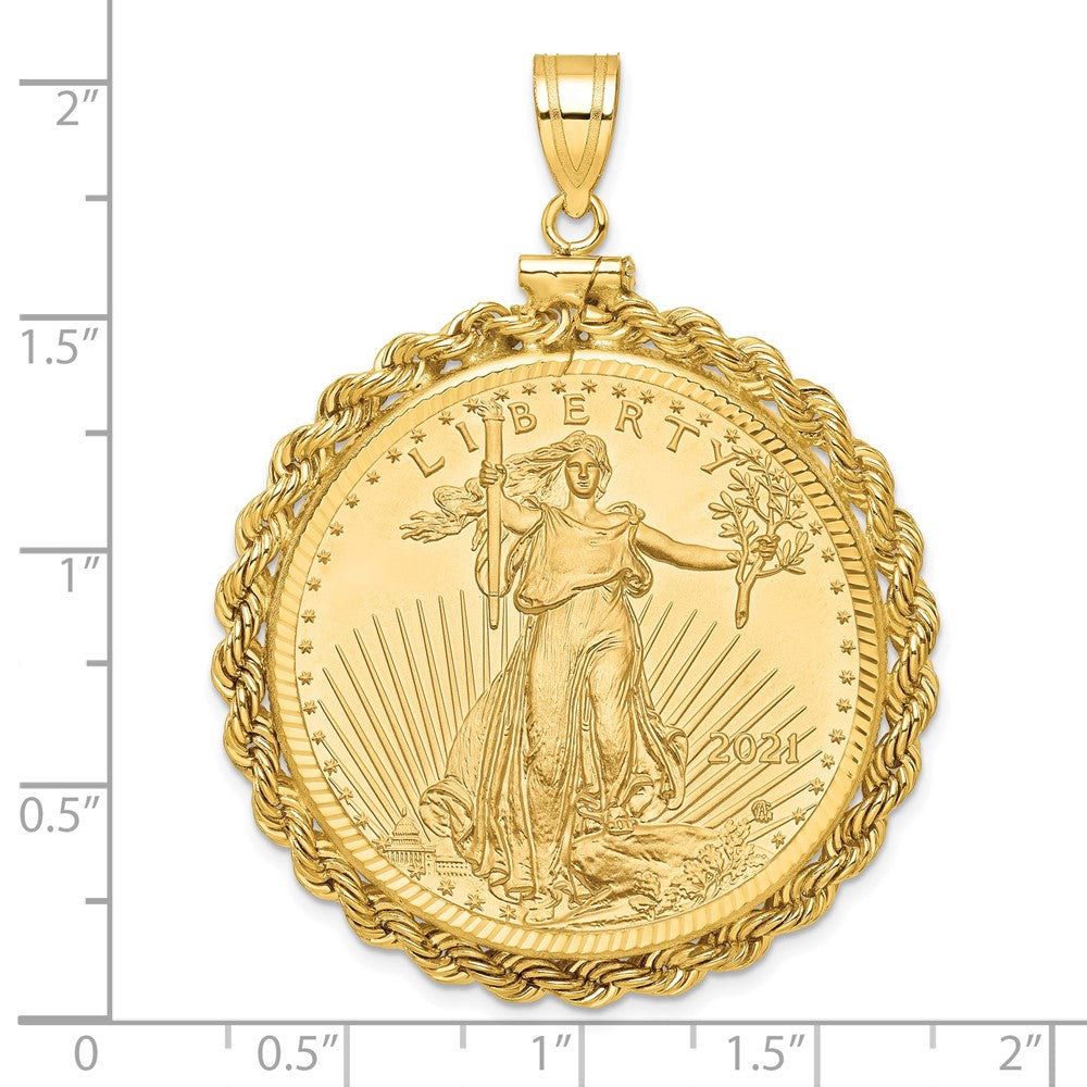 14K Yellow Gold Wideband Distinguished Coin Jewelry 14Ky Diamond-Cut Rope Screw Top Mounted 1Oz American Eagle Bezel Pendant