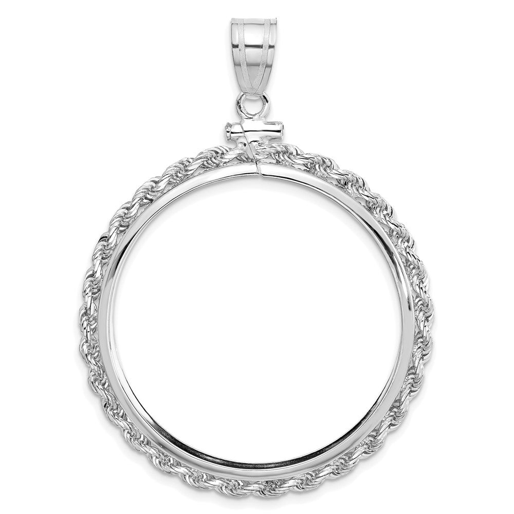 14K White Gold Wideband Distinguished Coin Jewelry Polished Rope 32.7mm X 3.00mm Screw Top Bezel Pendant