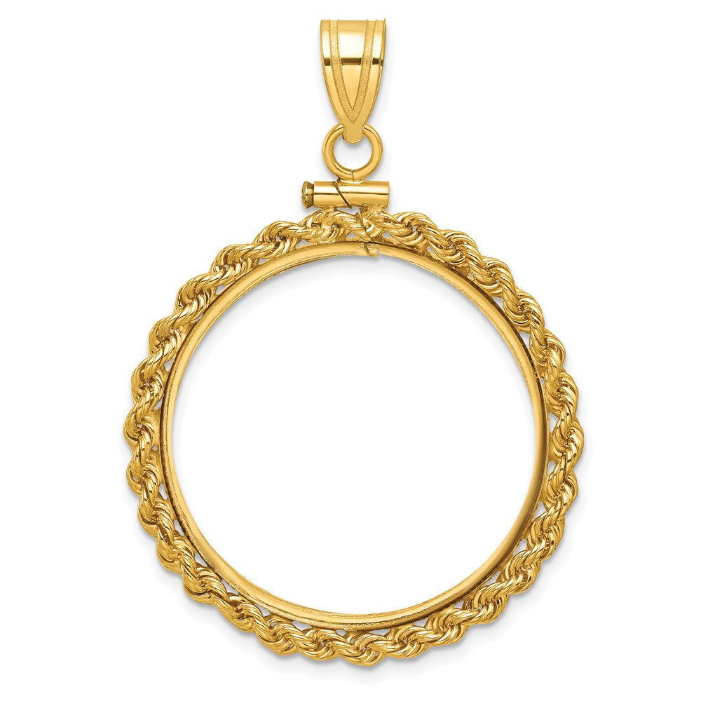 10K Yellow Gold Wideband Distinguished Coin Jewelry Polished Rope 27.0mm X 2.35mm Screw Top Bezel Pendant