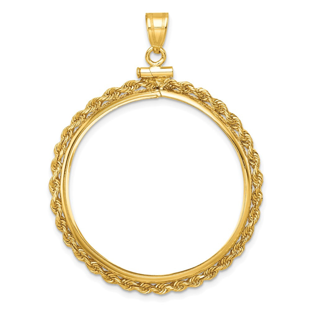 10K Yellow Gold Wideband Distinguished Coin Jewelry Polished Rope 32.0mm X 2.85mm Screw Top Bezel Pendant